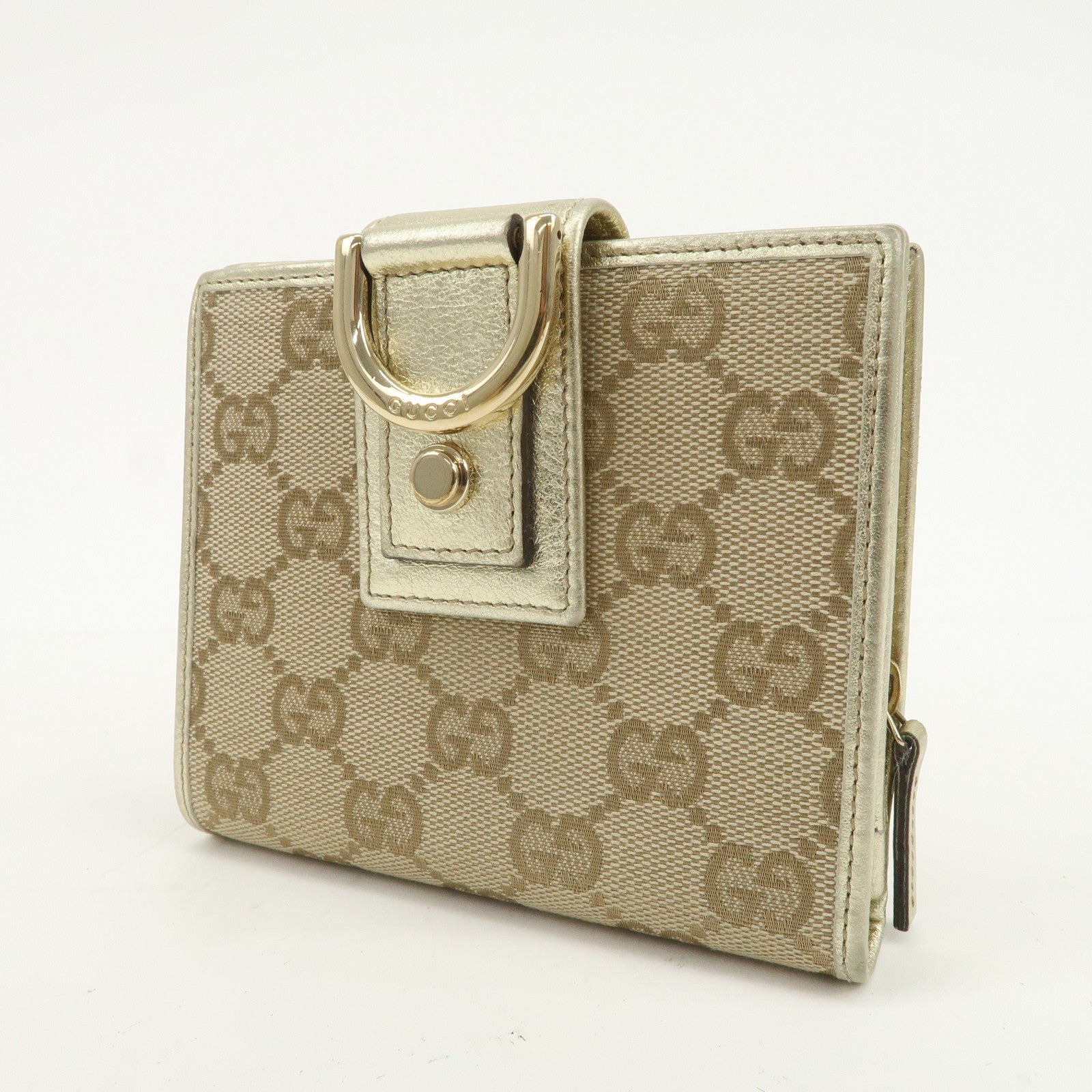 GUCCI Abbey GG Canvas Leather Bi-fold Wallet Beige Gold 154255