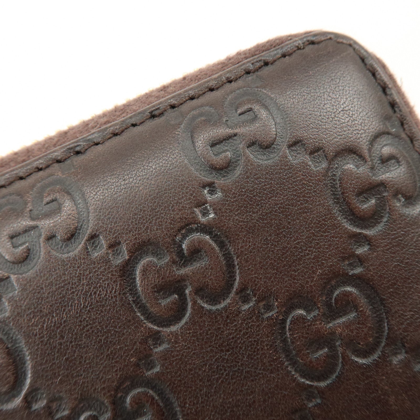 GUCCI Guccissima Leather Round Zippy Long Wallet Dark Brown 112724