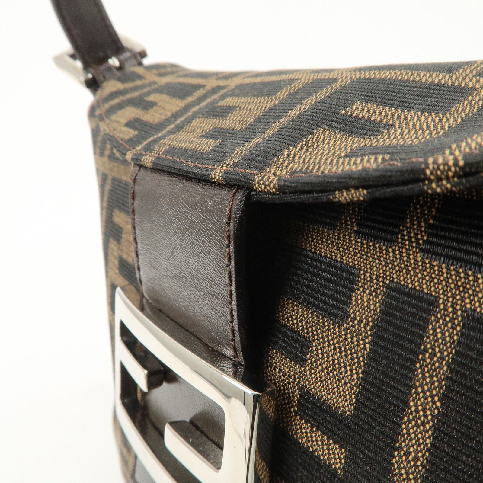 FENDI Zucca Canvas Leather Shoulder Bag Hand Bag Brown Black 26426 Used