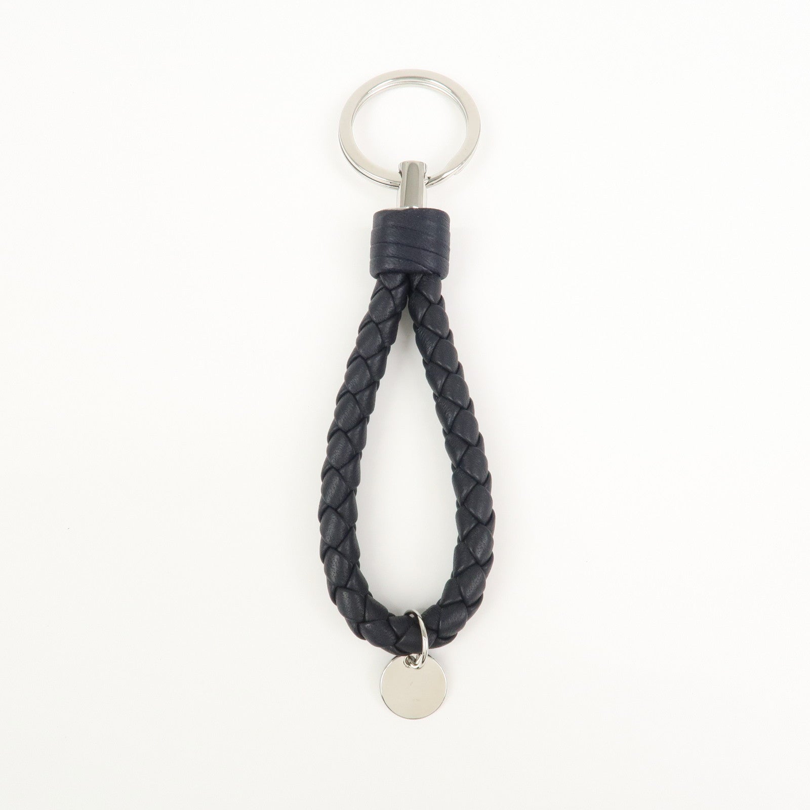BOTTEGA VENETA Intrecciato Leather Metal Key Holder Bag Charm Black