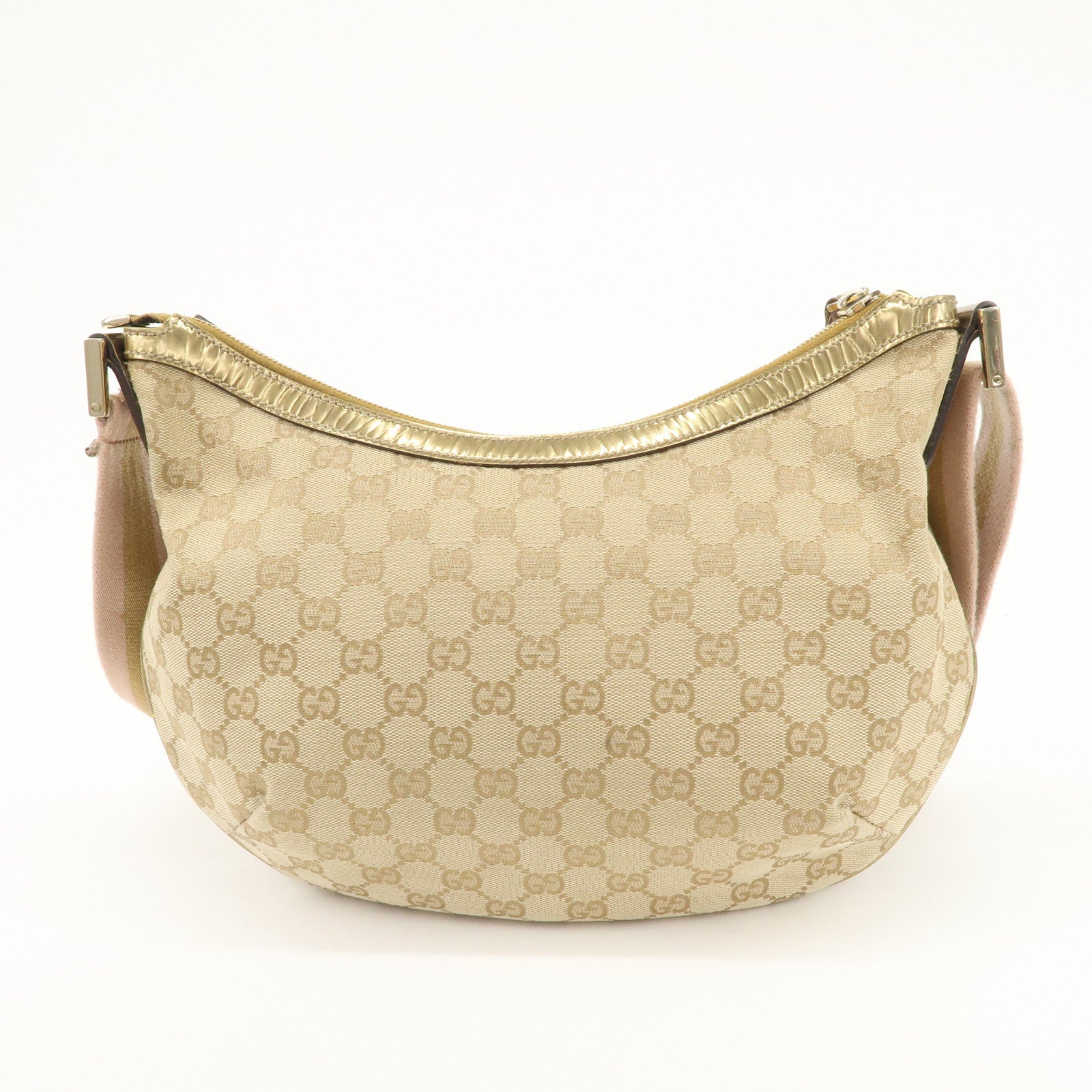 GUCCI GG Canvas Patent Leather Shoulder Bag Beige Gold 181092 Used