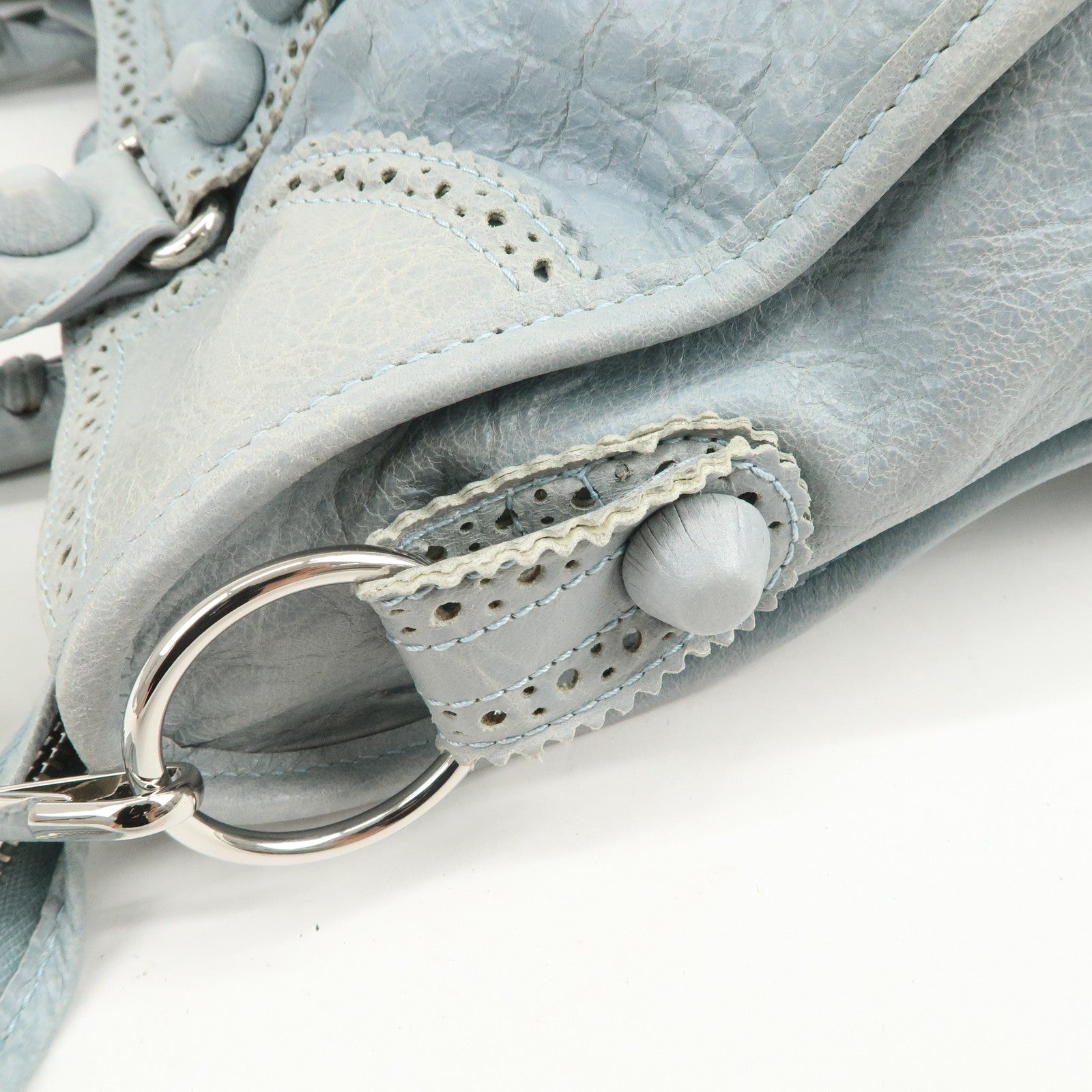 BALENCIAGA Giant City Leather 2Way Shoulder Bag Light Blue 258044