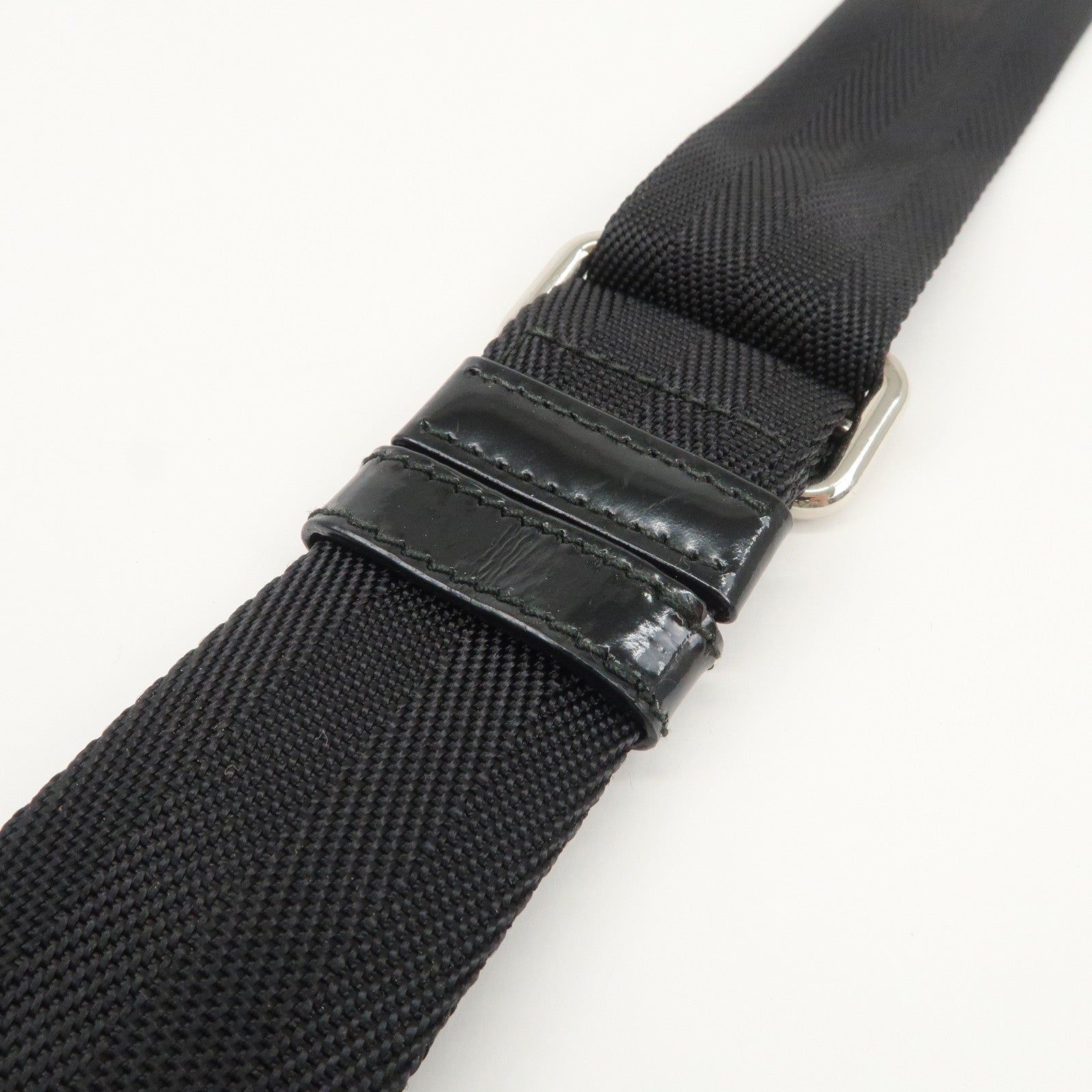 PRADA Triangle Logo Nylon Patent Leather Shoulder Bag Black Used