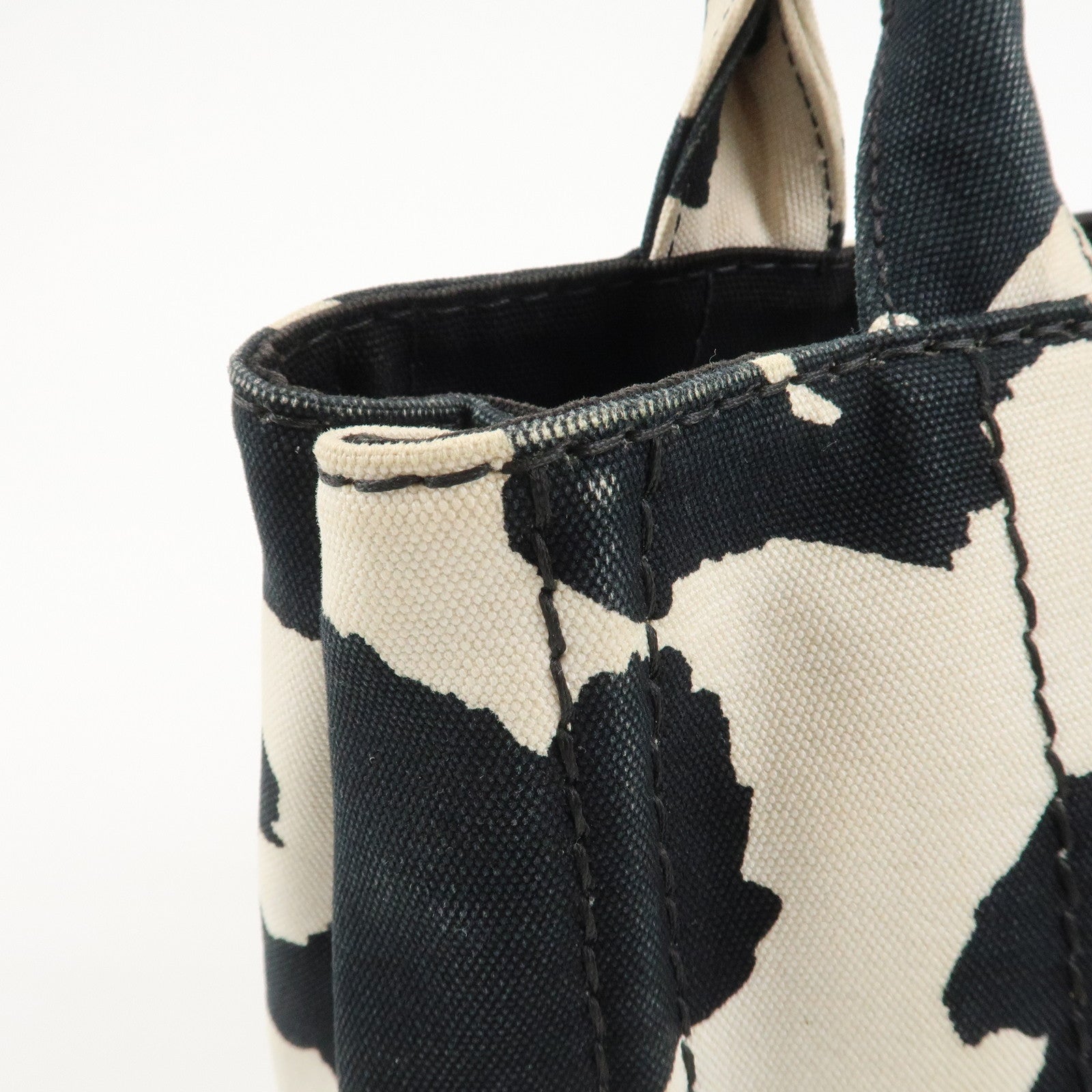 PRADA Logo Canapa Mini Canvas 2Way Bag Hand Bag Black White B2439G Used