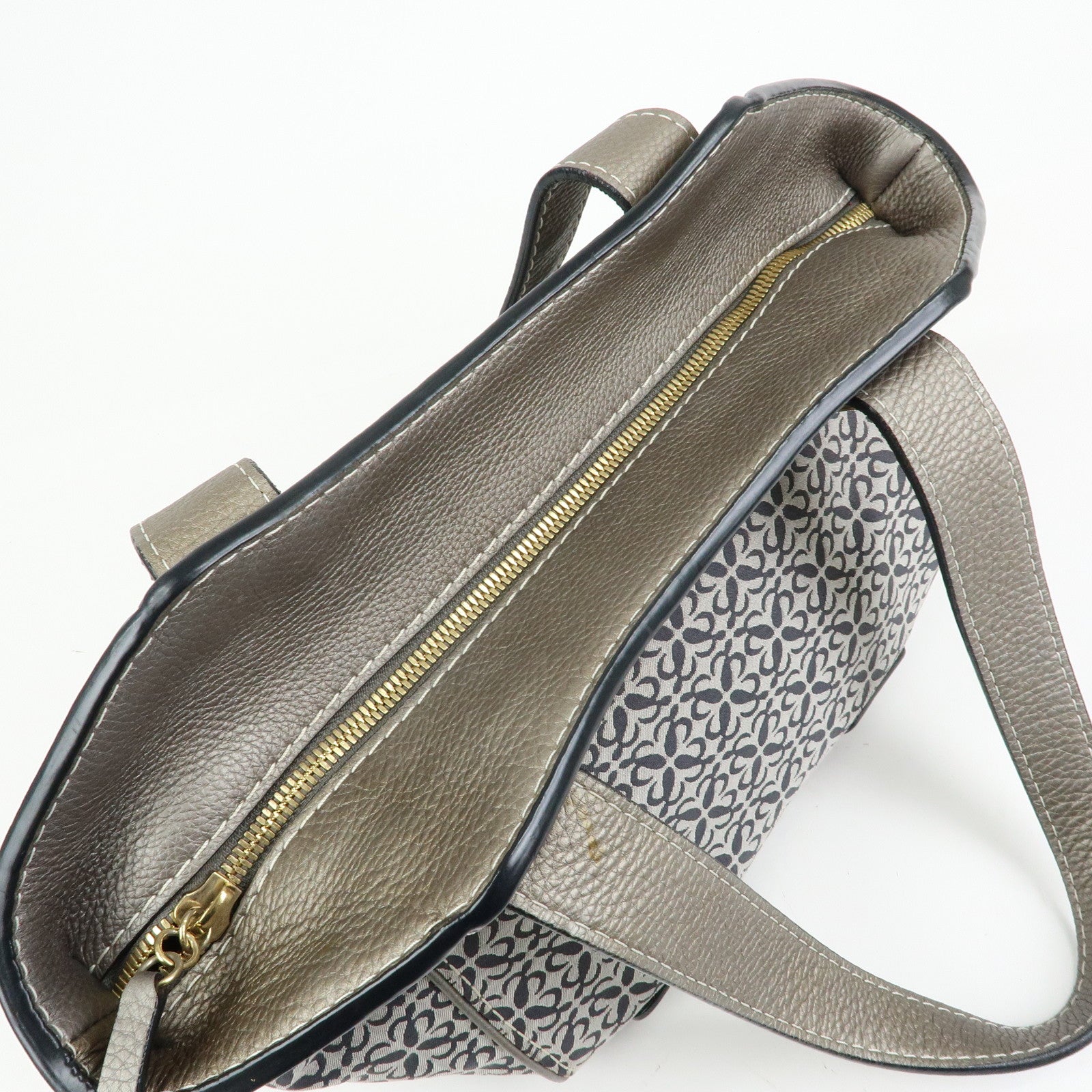 LOEWE New Road Line Repeat Anagram Canvas Calf Leather Hand Bag