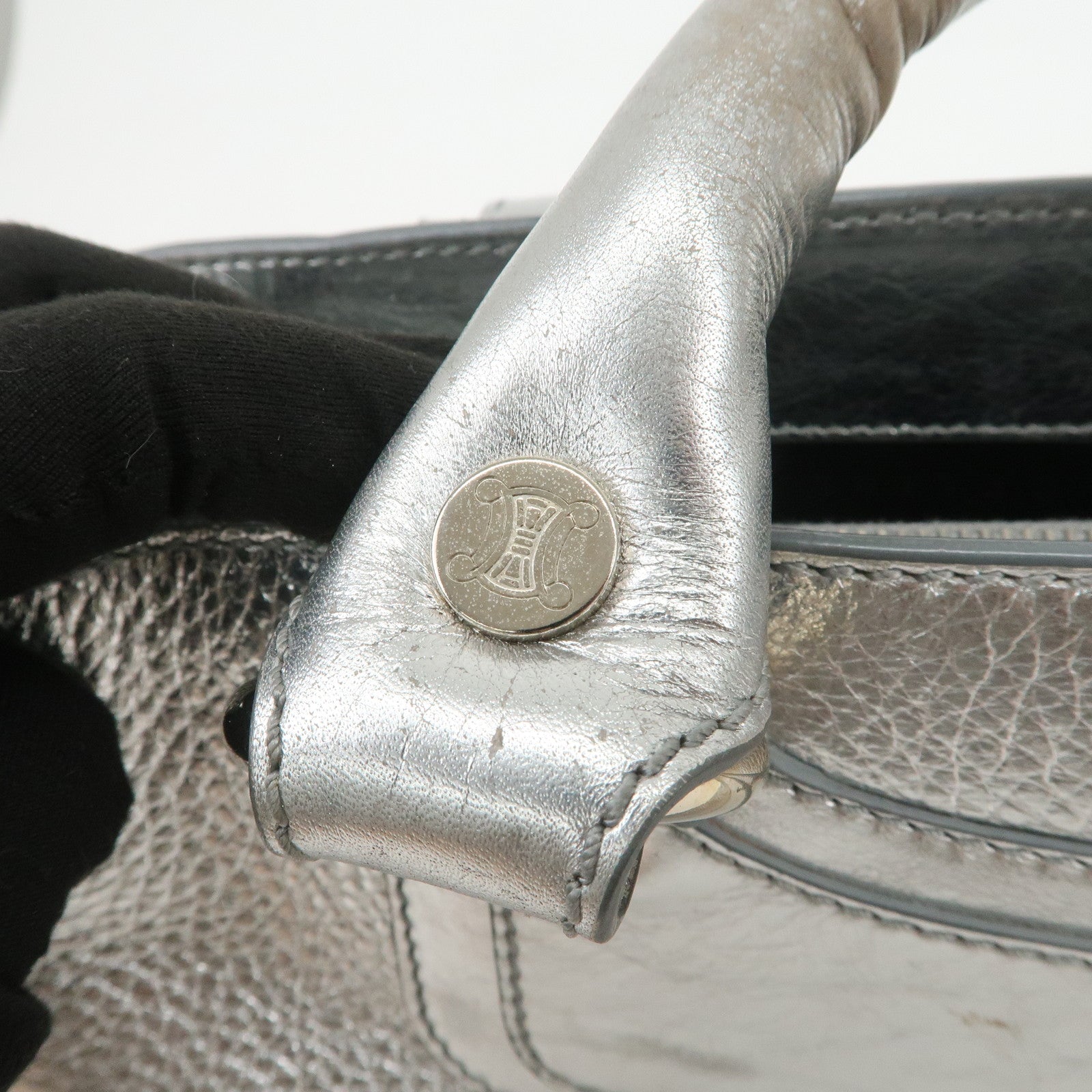 CELINE Leather Boogie Bag Hand Bag Tote Bag Silver