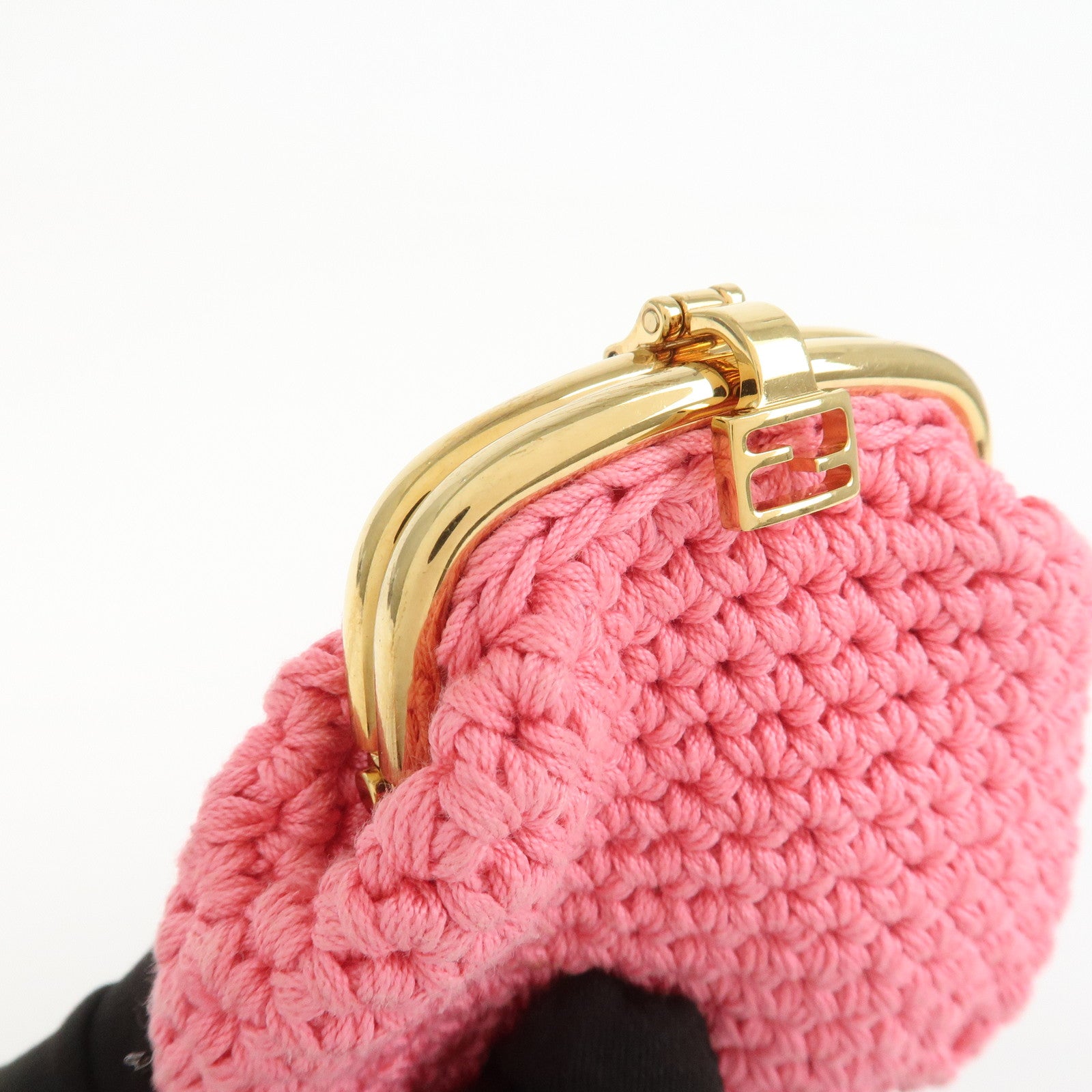 FENDI Small Cotton Knit Pouch Coin Case Pink 8M0454