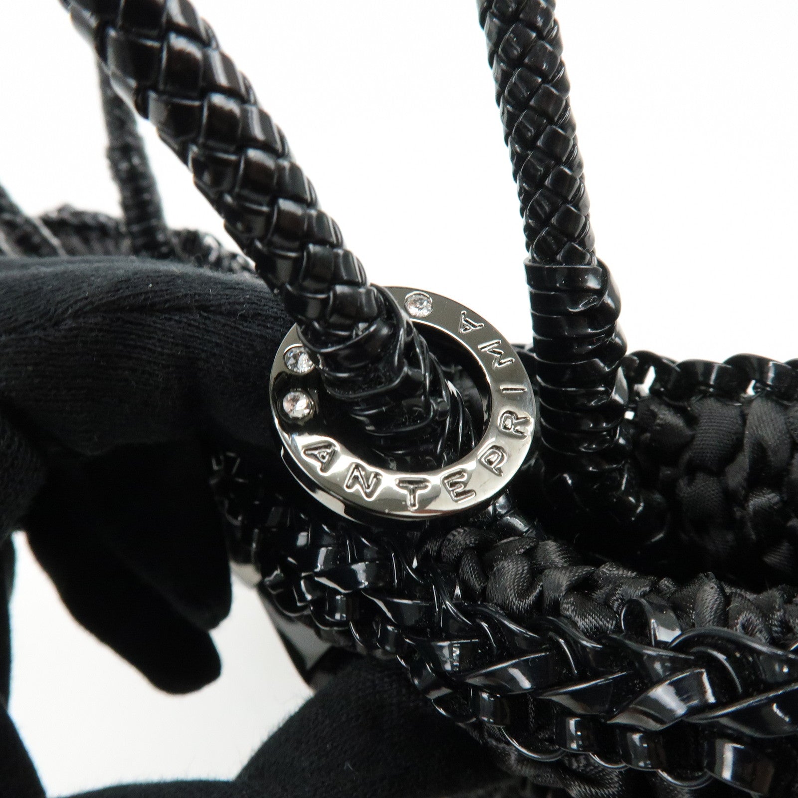 ANTEPRIMA PVC Wire Bag Ribbon 2Way Bag Hand Bag Black