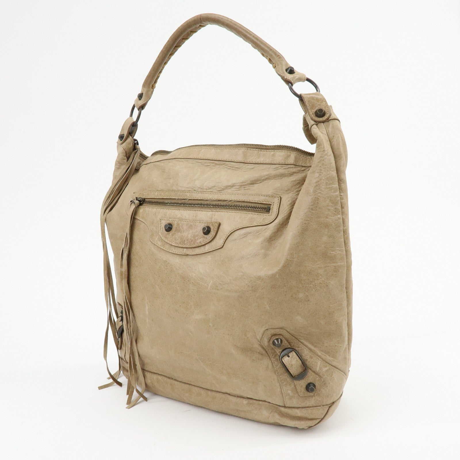 BALENCIAGA The City Editor’s Leather Shoulder Bag Beige 140442