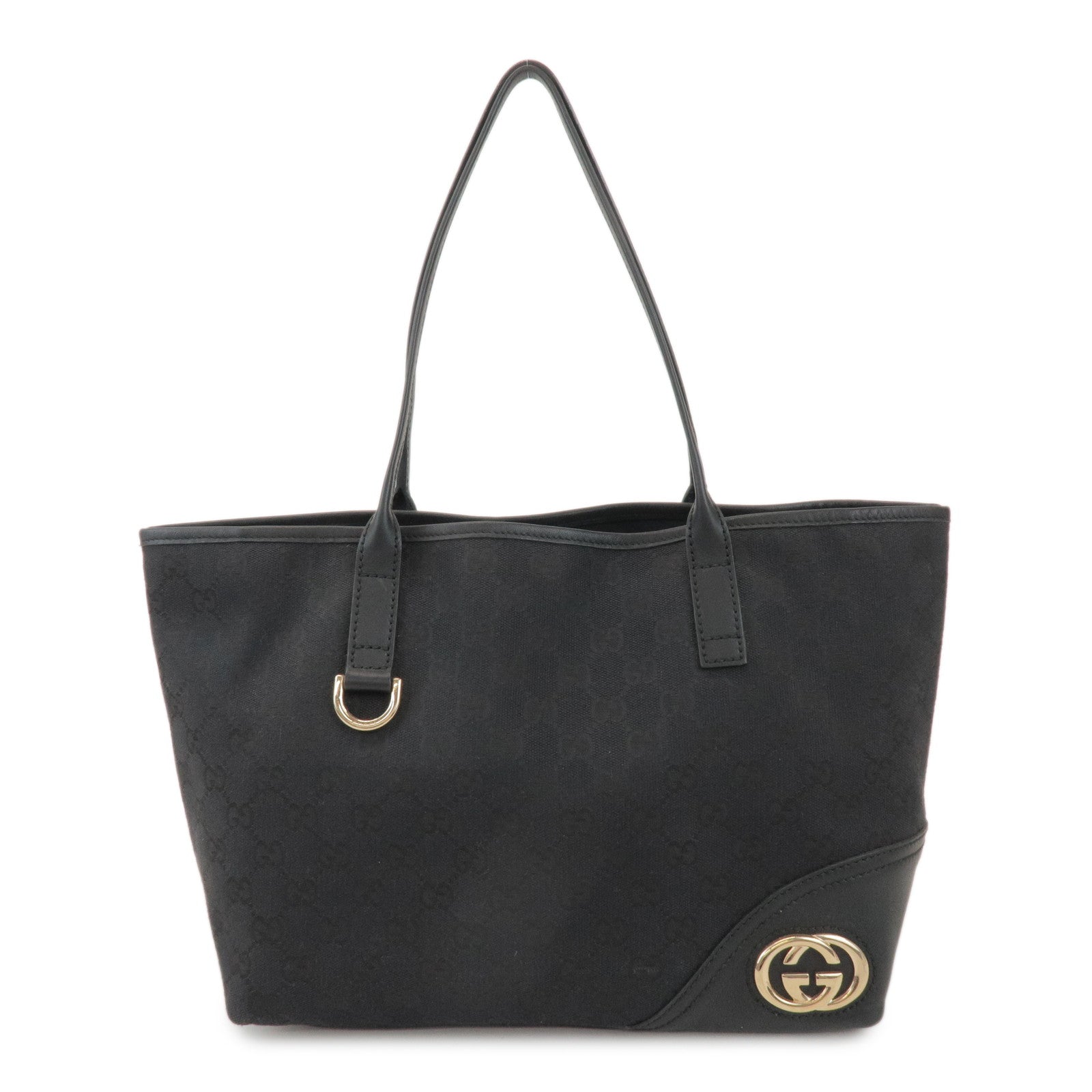 GUCCI New Britt GG Canvas Leather Tote Bag Hand Bag Black 169946
