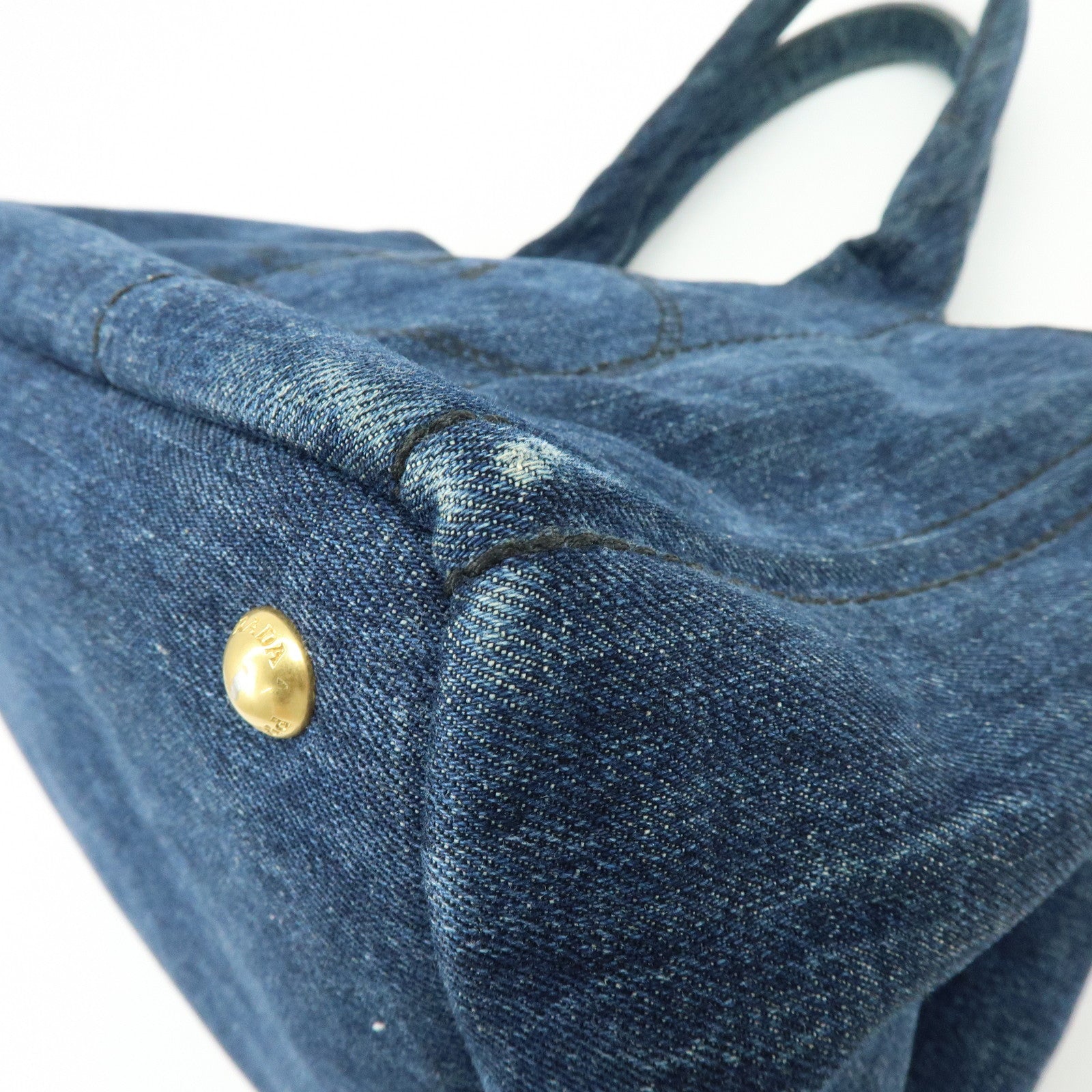 PRADA Triangle Logo Canapa Denim Tote Bag Hand Bag Denim Blue