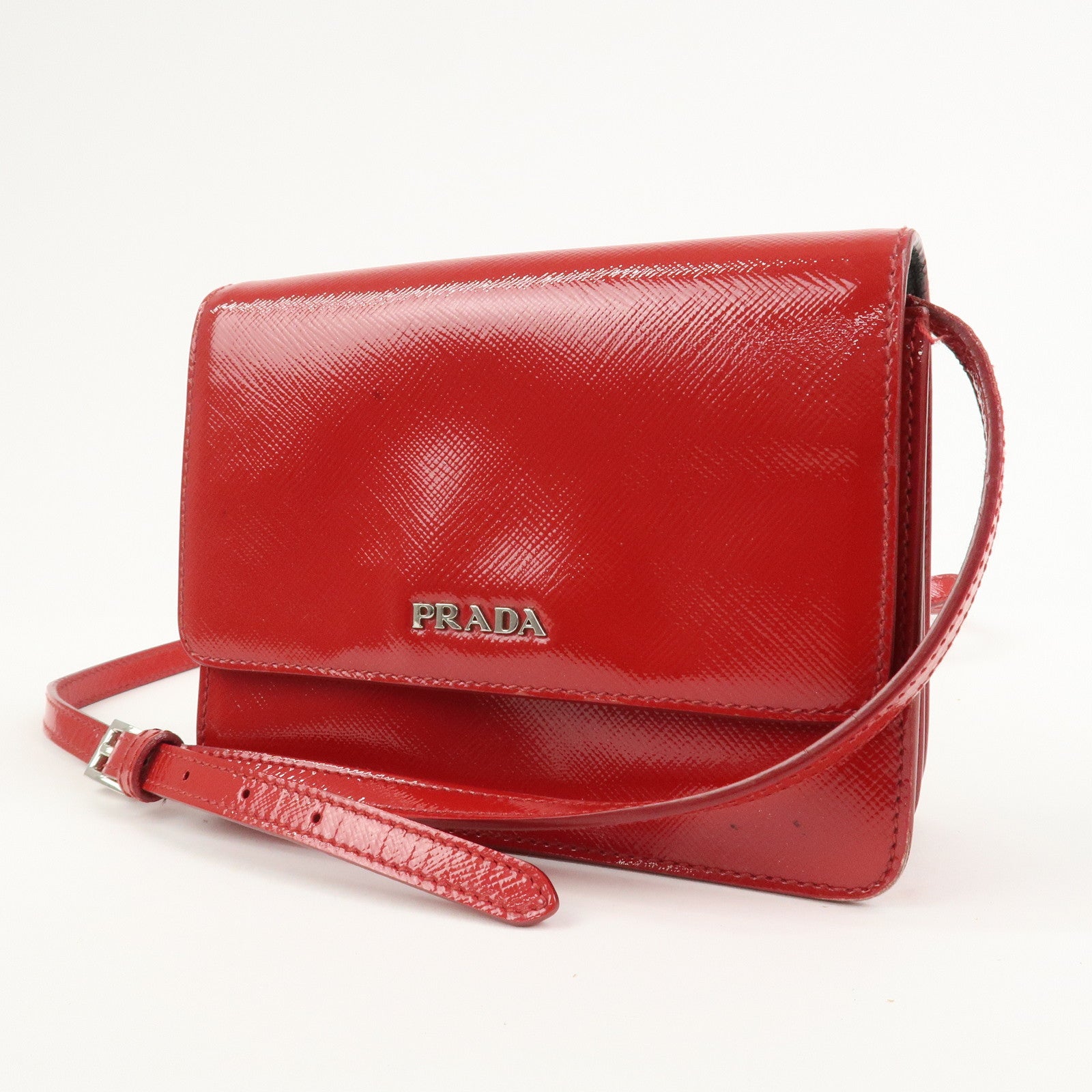 PRADA Saffiano Leather 2Way Mini Shoulder Bag Clutch Bag Red BT1031