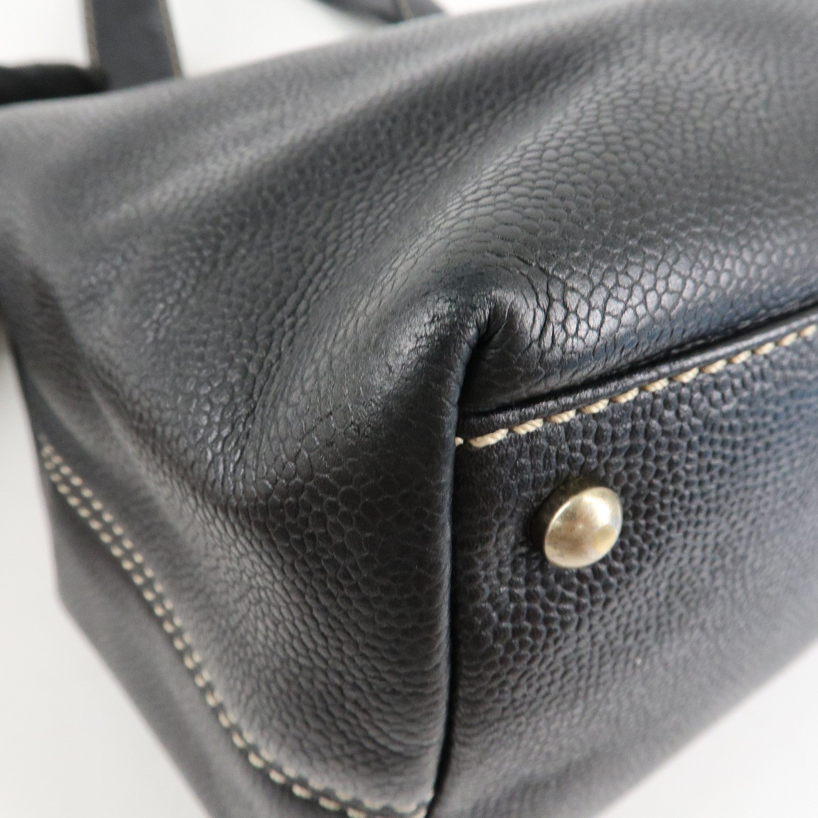 CHANEL Caviarskin COCO Mark Turn Lock 2Way Hand Bag Black Used