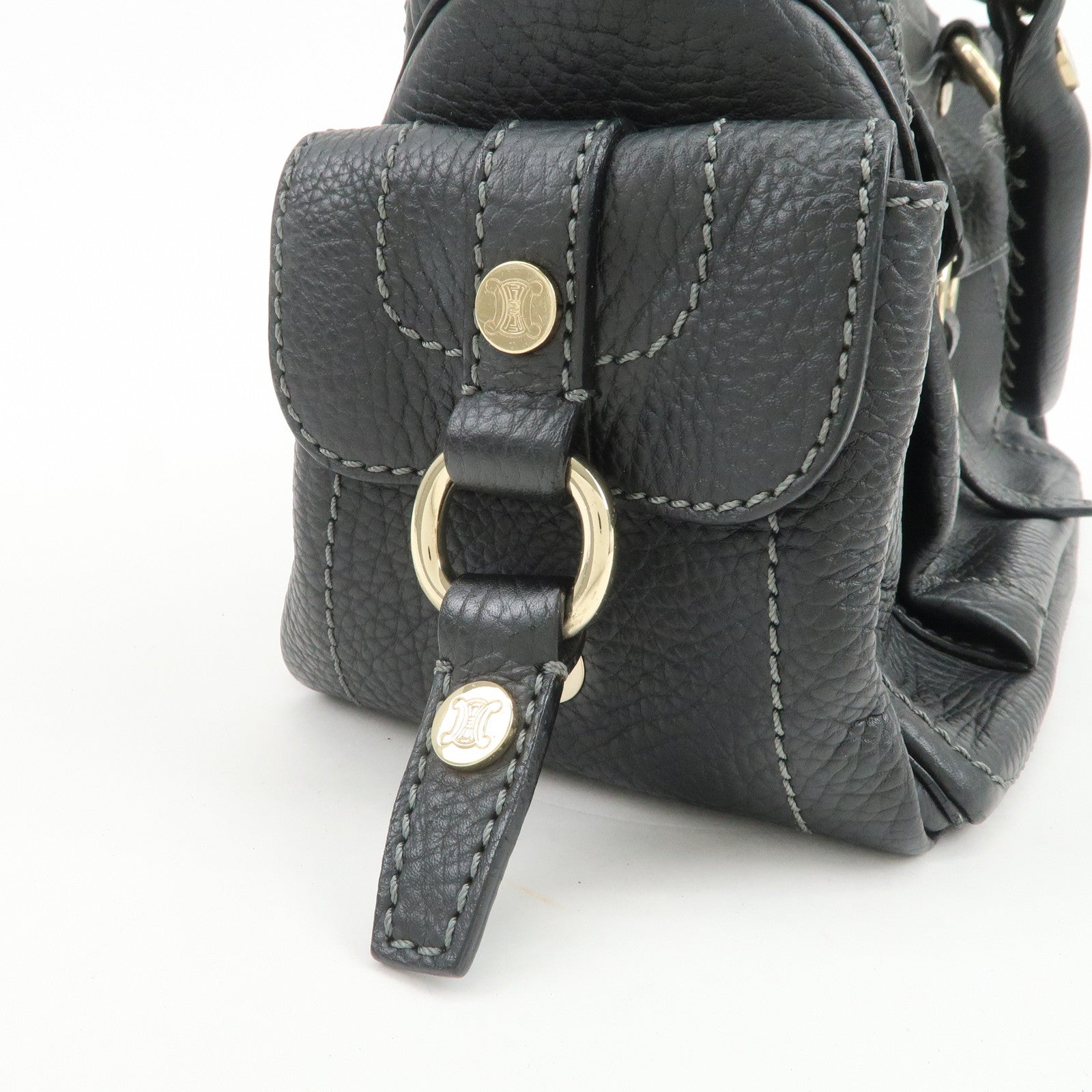 CELINE Logo Leather Boogie Bag Hand Bag Tote Bag Black