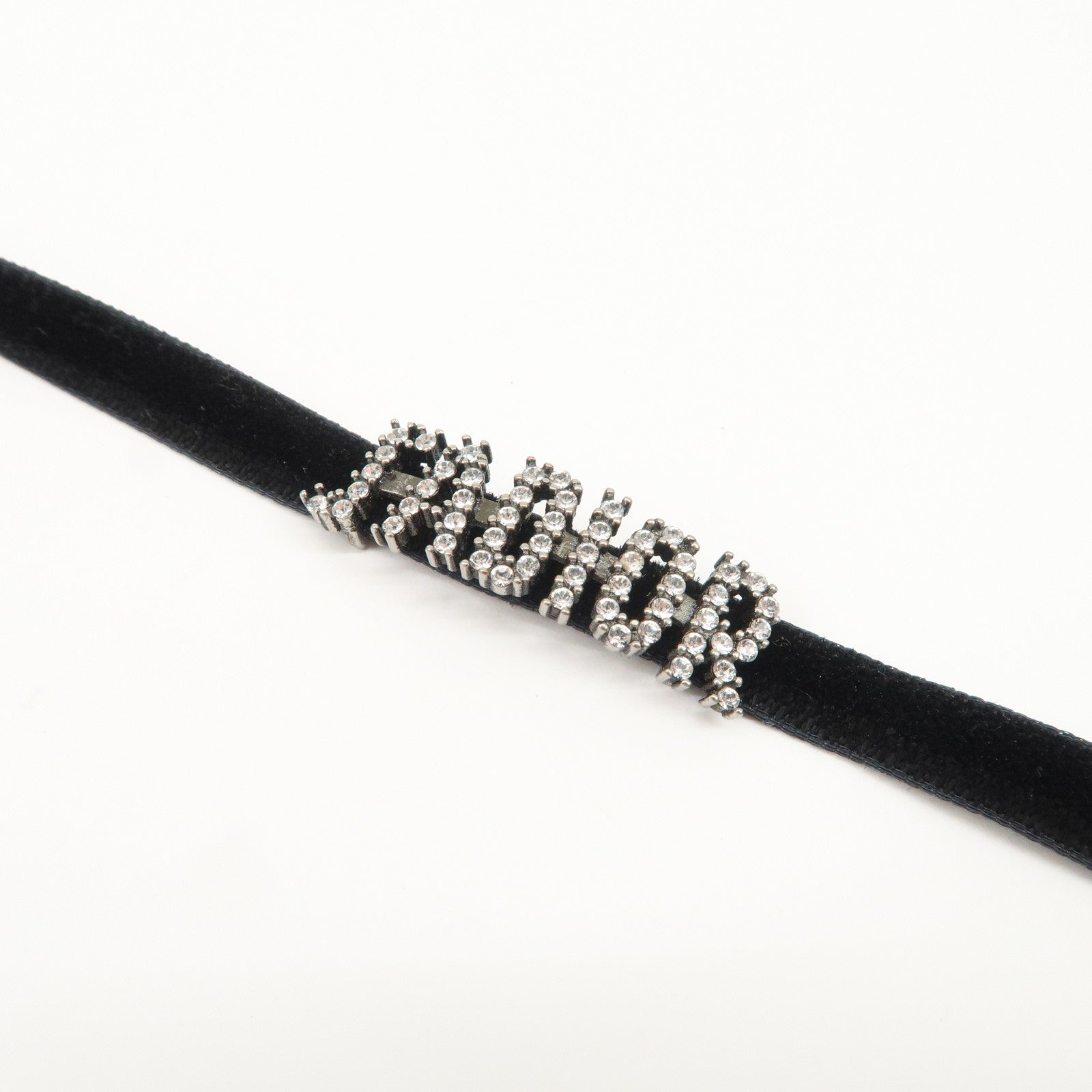 Christian Dior Metal Velour Rhine Stone Choker Black Silver