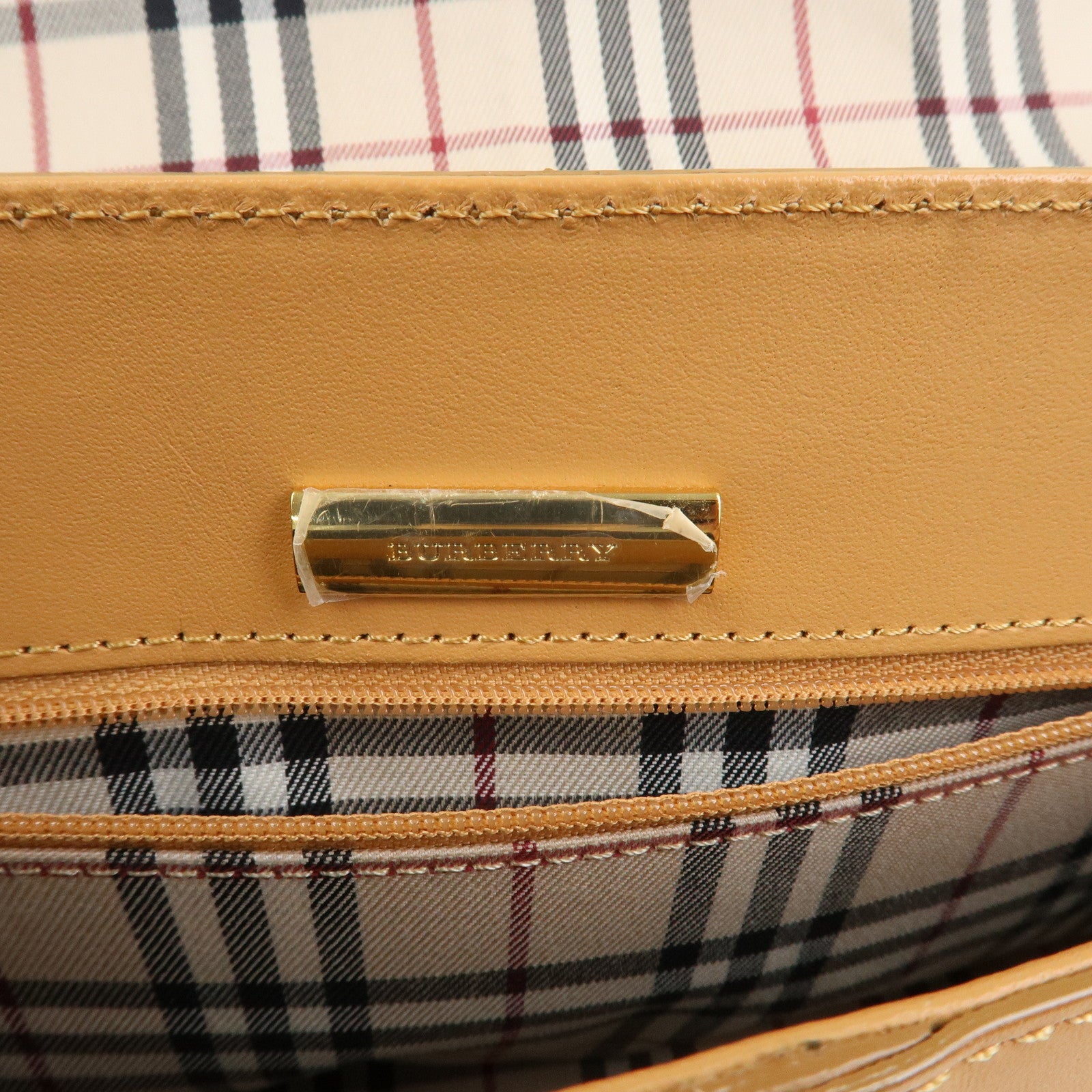 BURBERRY Leather Shoulder Bag Hand Bag Beige Gold HDW