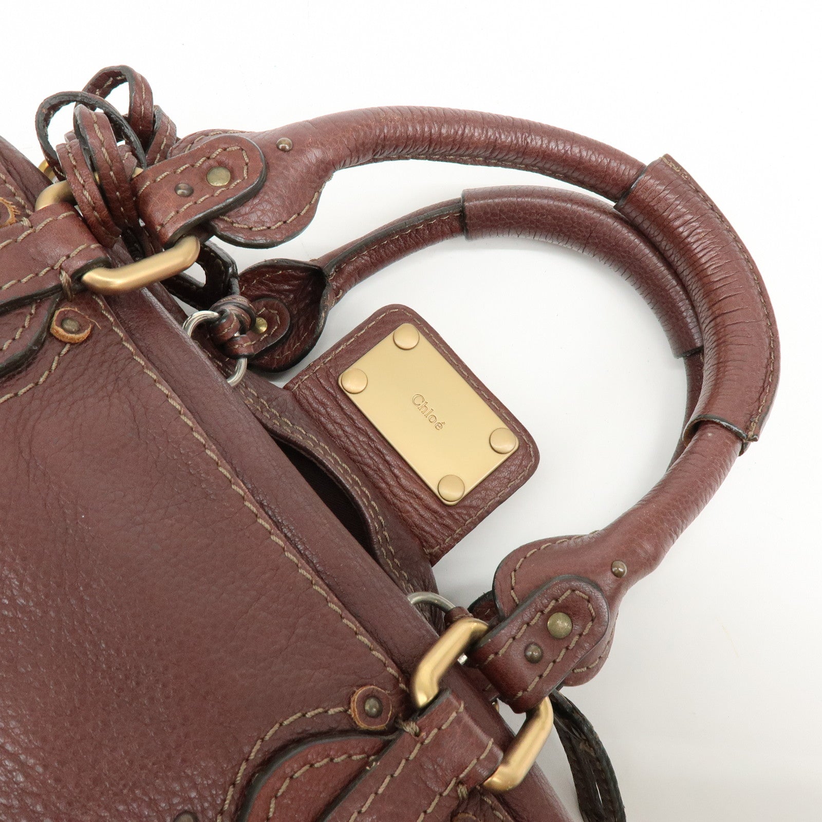 Chloe Paddington Leather Hand Bag Boston Bag Medium Brown