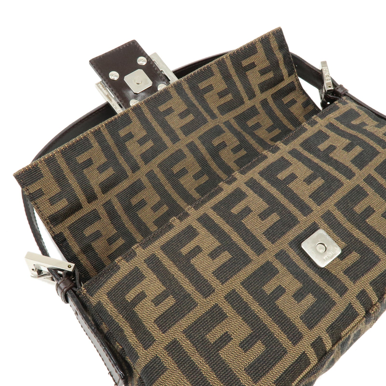 FENDI Mamma Baguette Zucca Canvas Leather Hand Bag Shoulder Bag