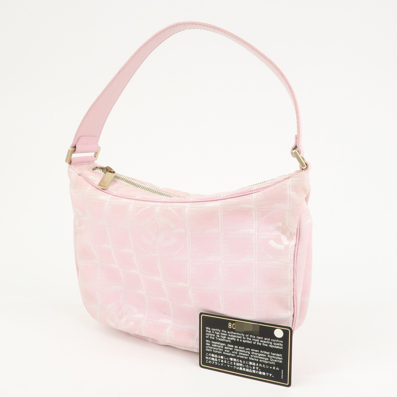 CHANEL New Travel Line Nylon Jacquard Leather Shoulder Bag Pink