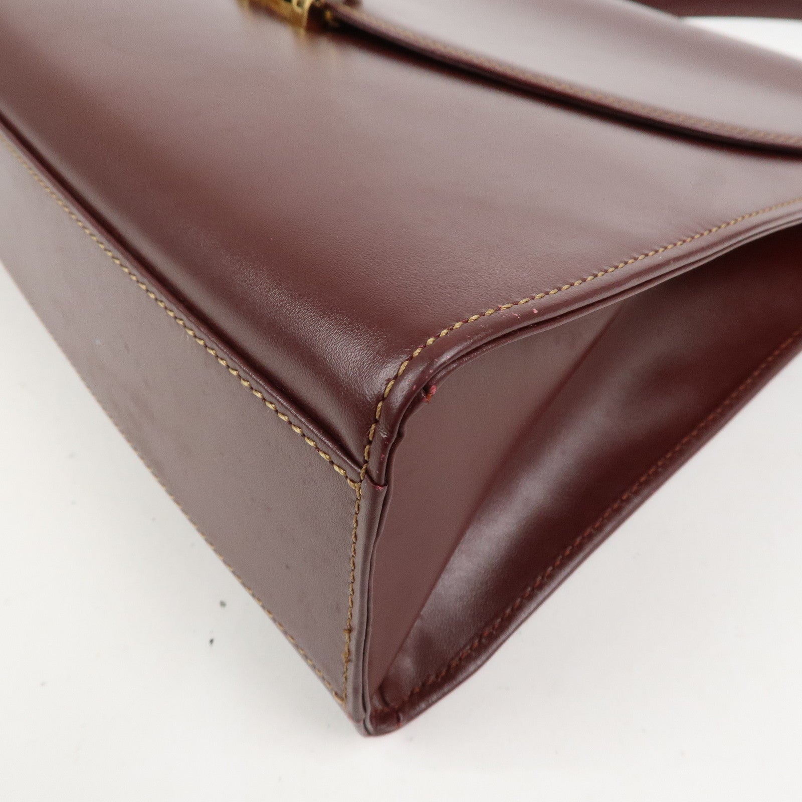 Cartier Must Line Leather Hand Bag Bordeaux Gold HDW