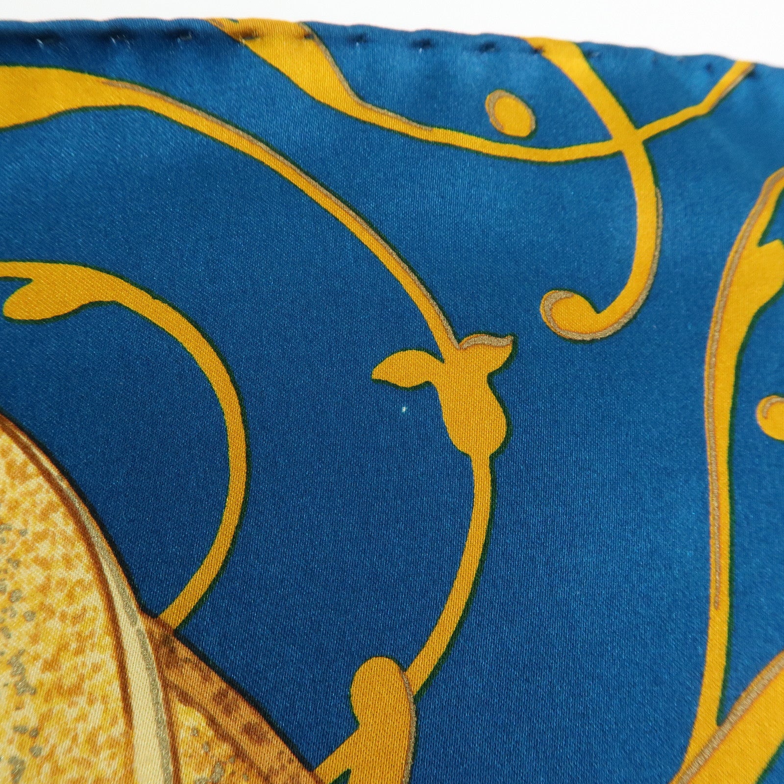 CHANEL Silk 100% Scarf Flower Print Sunflower Blue Gold