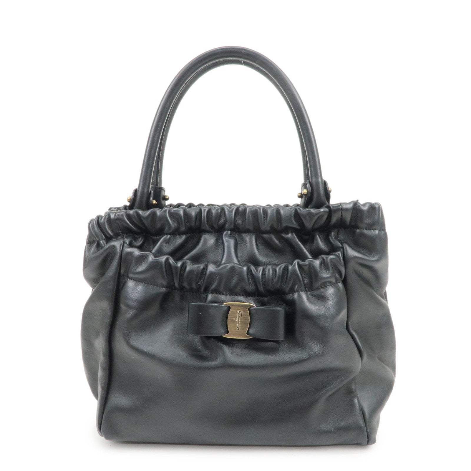 Ferragamo Vara Ribbon Leather 2Way Bag Hand Bag Shoulder Bag Black