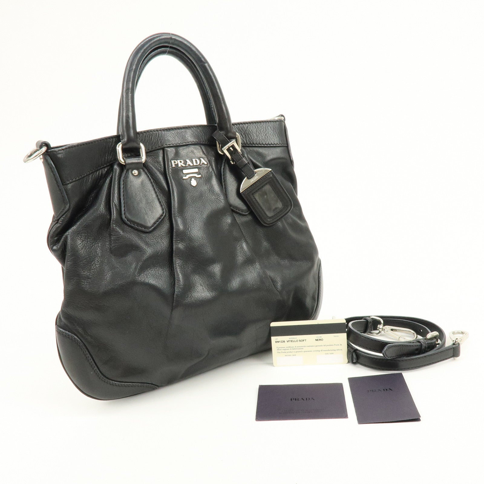 PRADA Logo Leather 2Way Bag Hand Bag Shoulder Bag Black BN1226