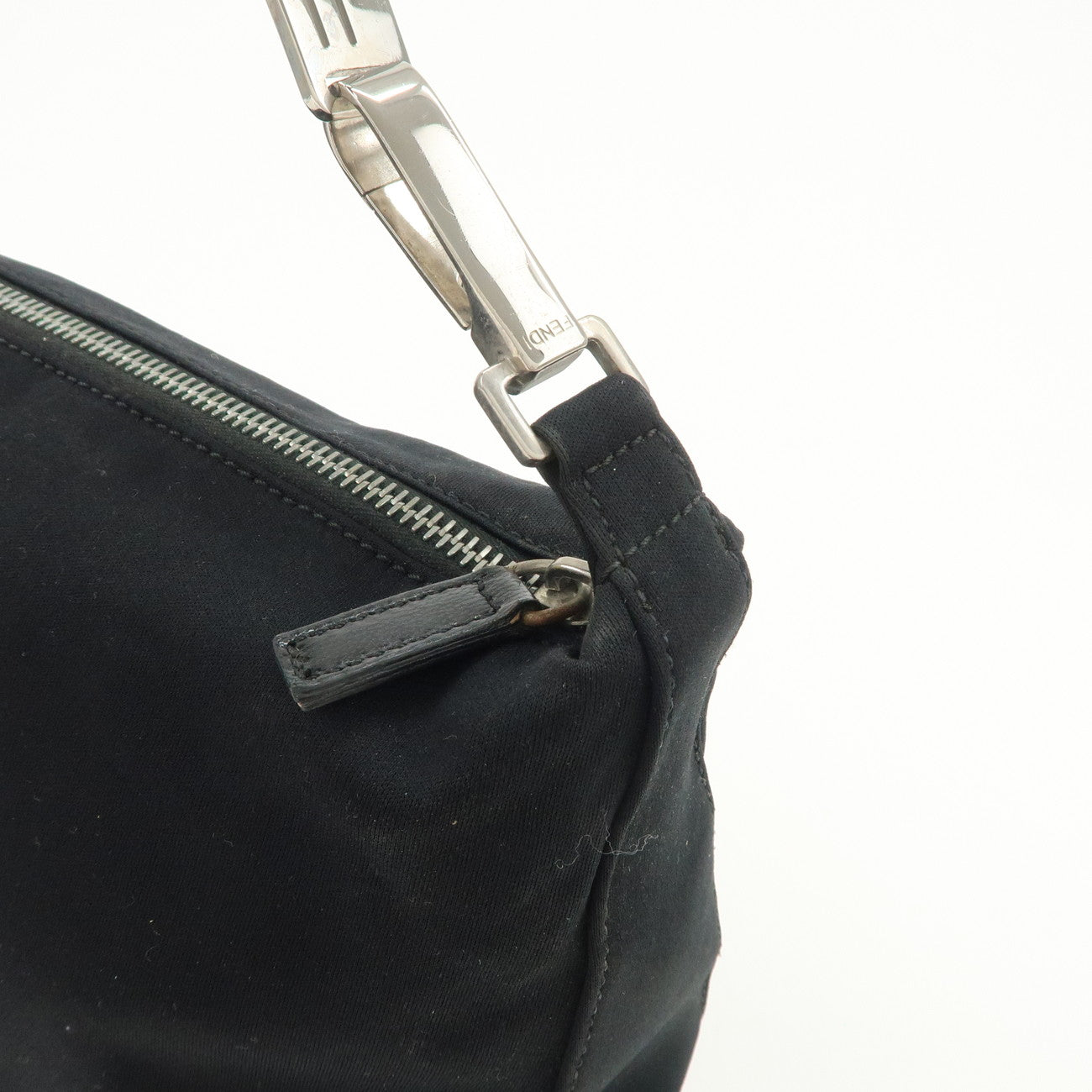 FENDI Polyester Chain Shoulder Bag Hand Bag Black Silver 091577