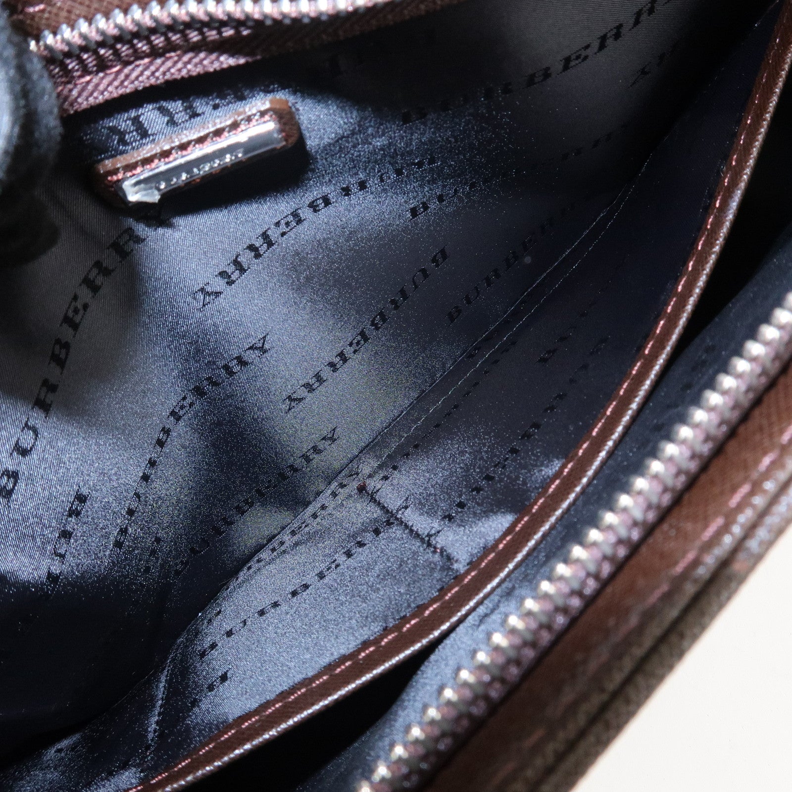 BURBERRY Leather Clutch Bag Hand Bag Pouch Brown