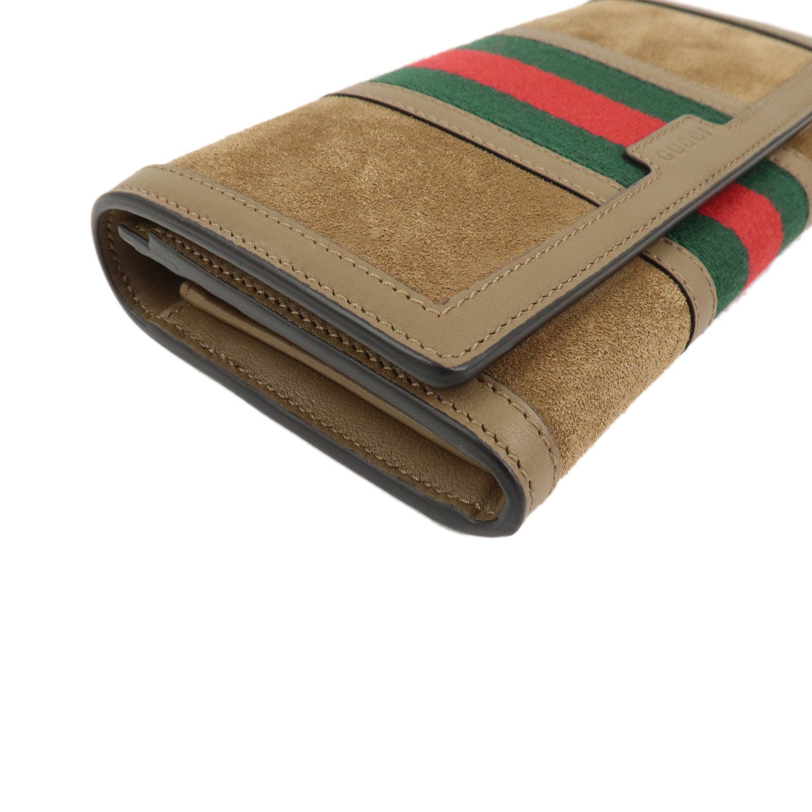 GUCCI Sherry Suede Leather Flap Long Wallet Brown 409440