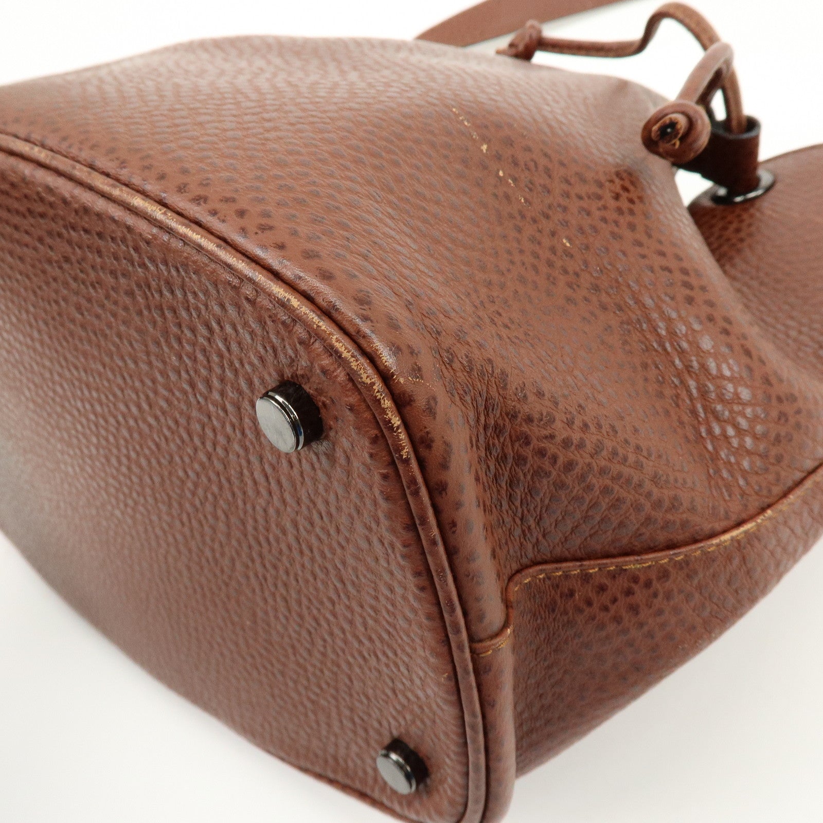 Ferragamo Gancini Leather Drawstring Bag Shoulder Bag Brown