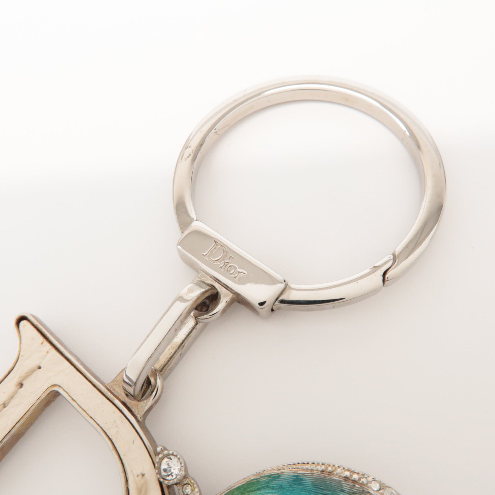 Christian Dior Metal Leather Butterfly Bag Charm Key Chain White