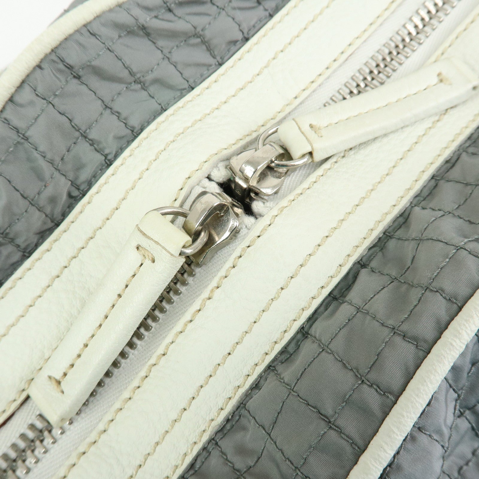 PRADA Sports Nylon Leather Boston Bag Hand Bag Gray Irvory