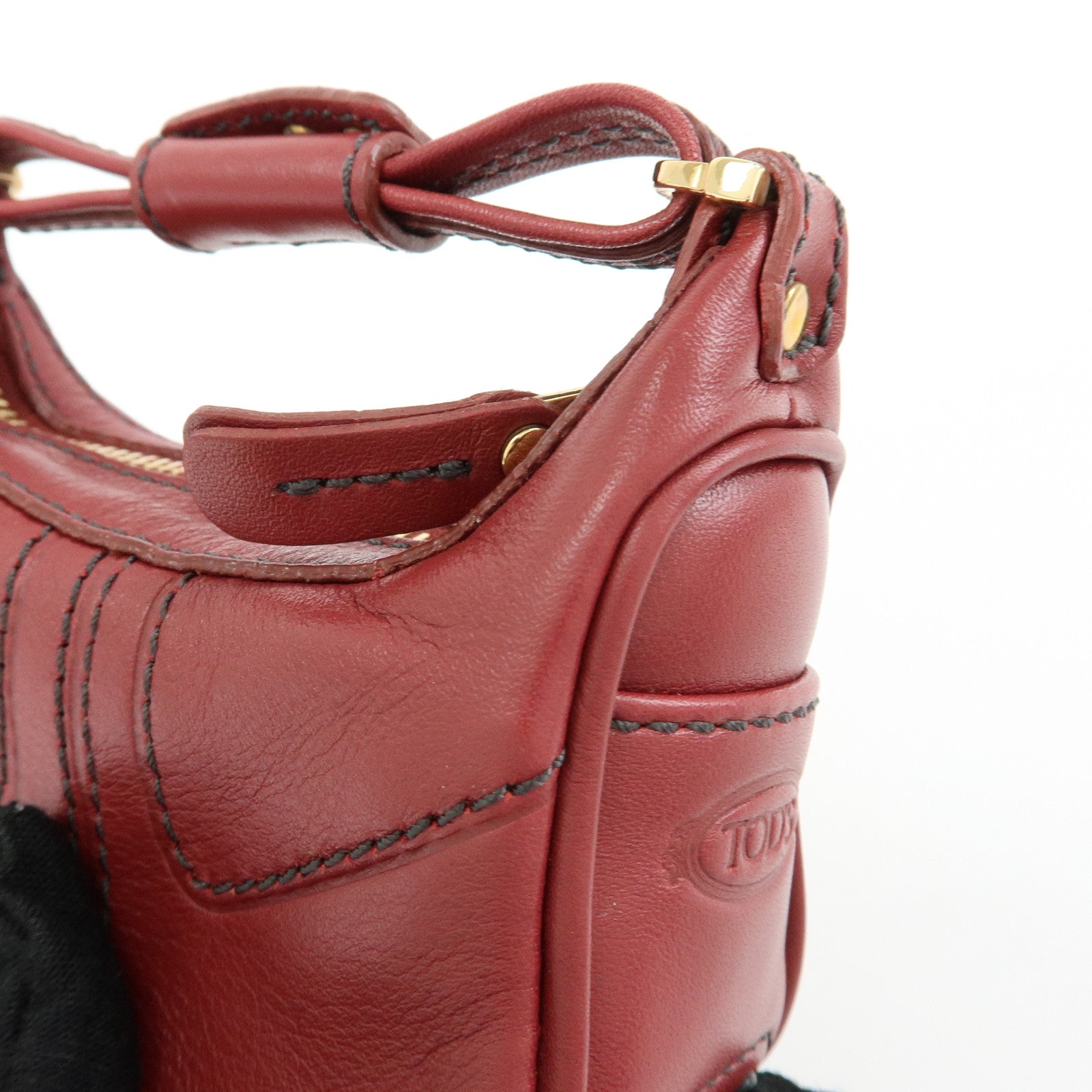 TOD’S Miky Leather Bag Charm Key Charm Key Holder Wine Red