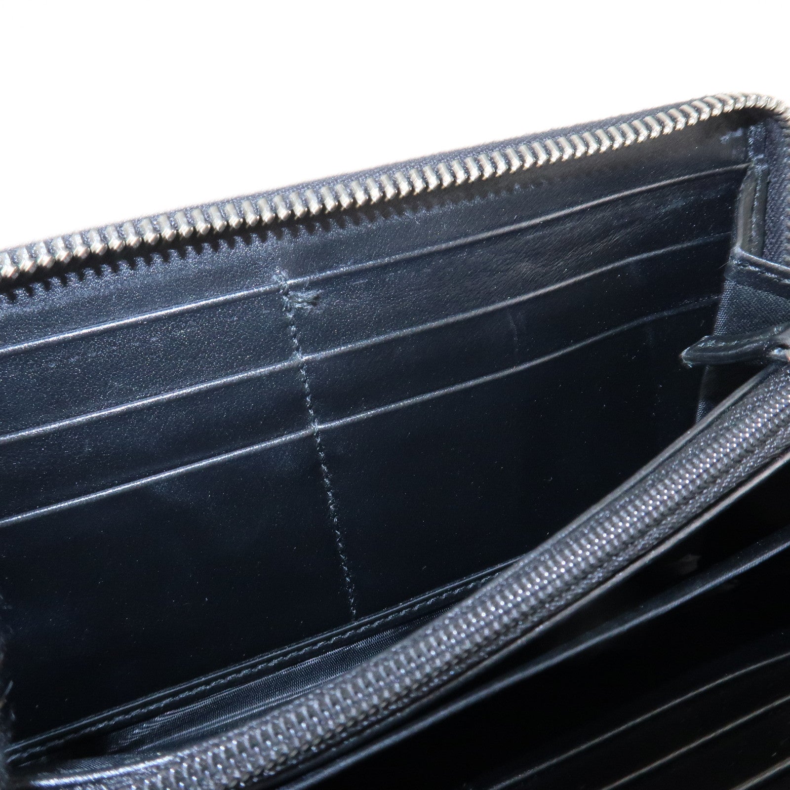 GUCCI Blade Embroidery Leather Zip Around Long Wallet Black Used