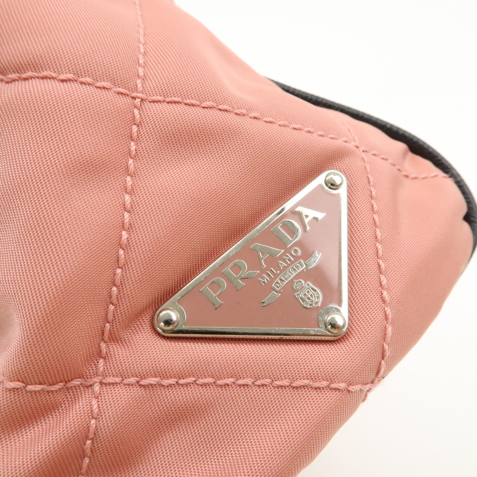 PRADA Triangle Logo Leather Nylon Shoulder Bag Tote Bag Pink BR2236 Used