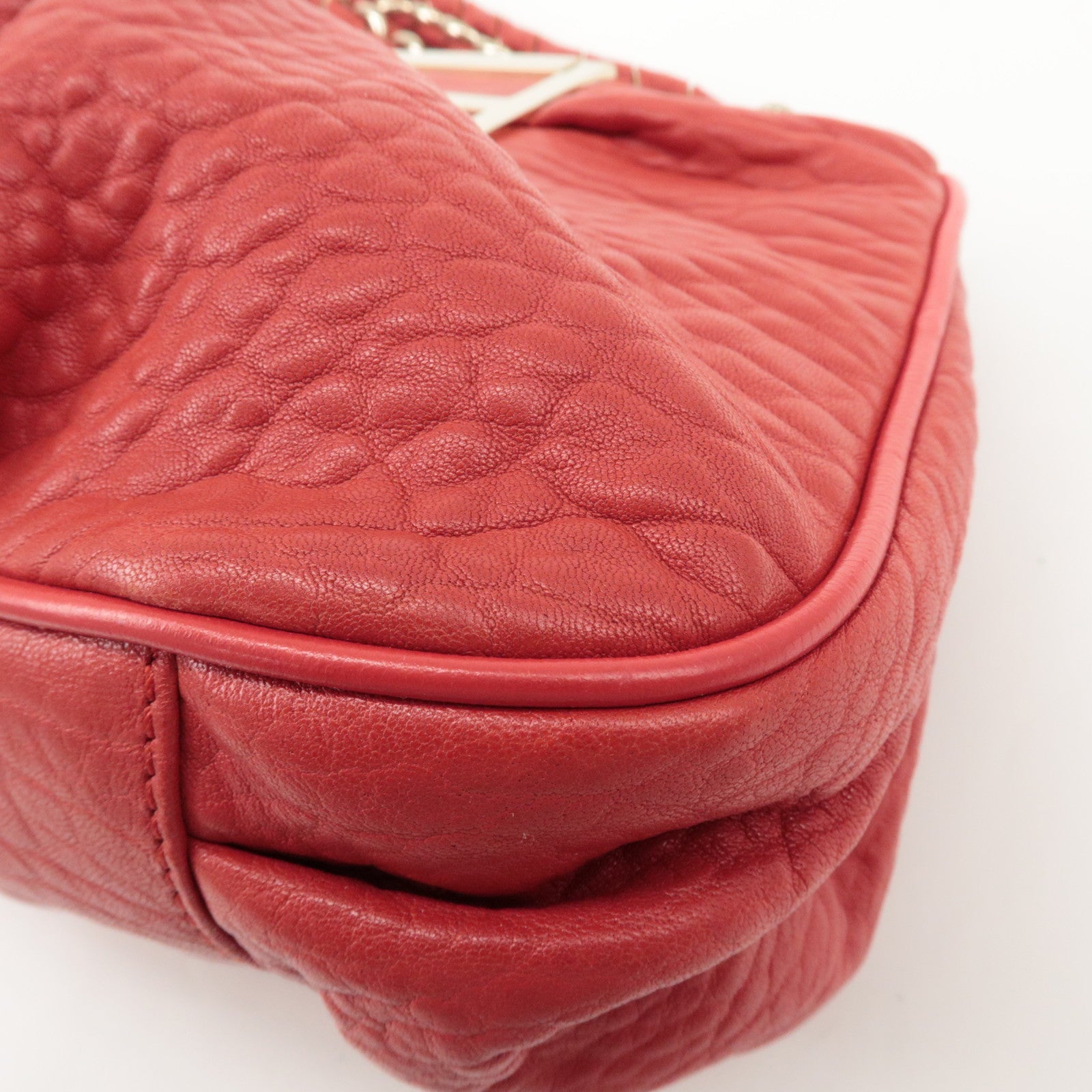 FENDI Leather Mia Chain Shoulder Bag Red Gold Hardware 8BR615 Used