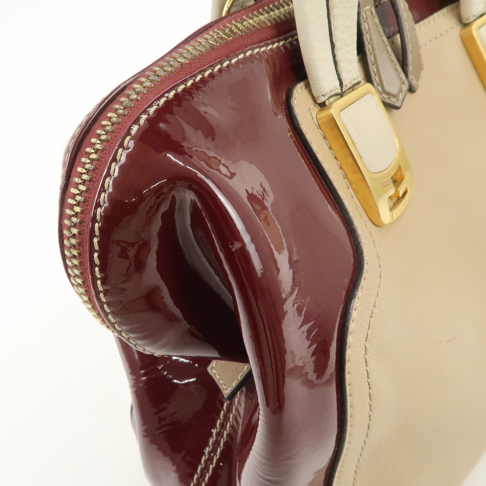 FENDI Chameleon Leather Enamel 2WAY Bag Beige Bordeaux 8BL114