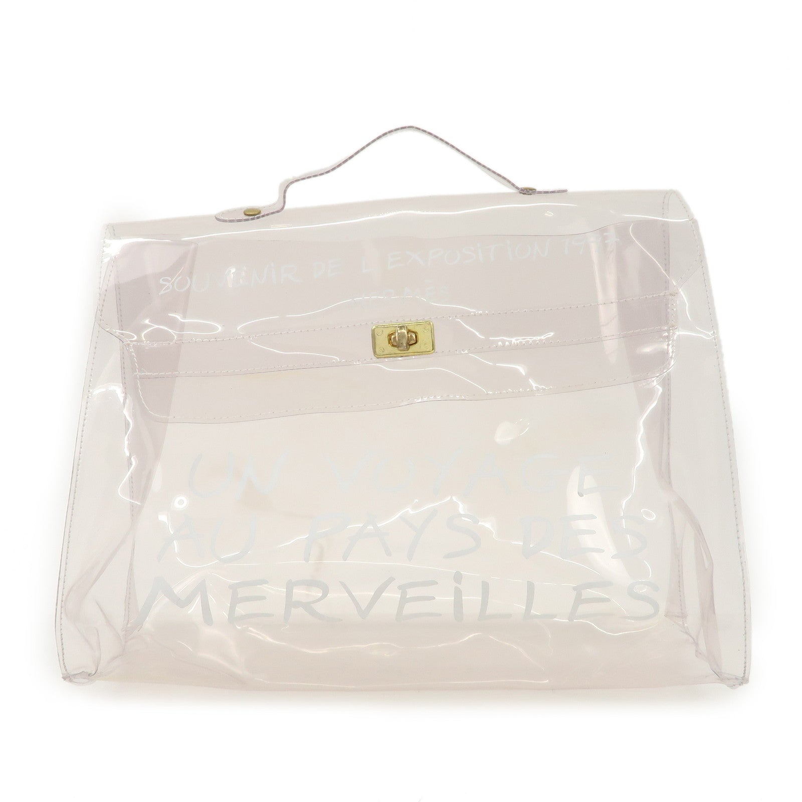 HERMES Kelly Vinyl Hand Bag Clear Transparent Gold Hardware Used