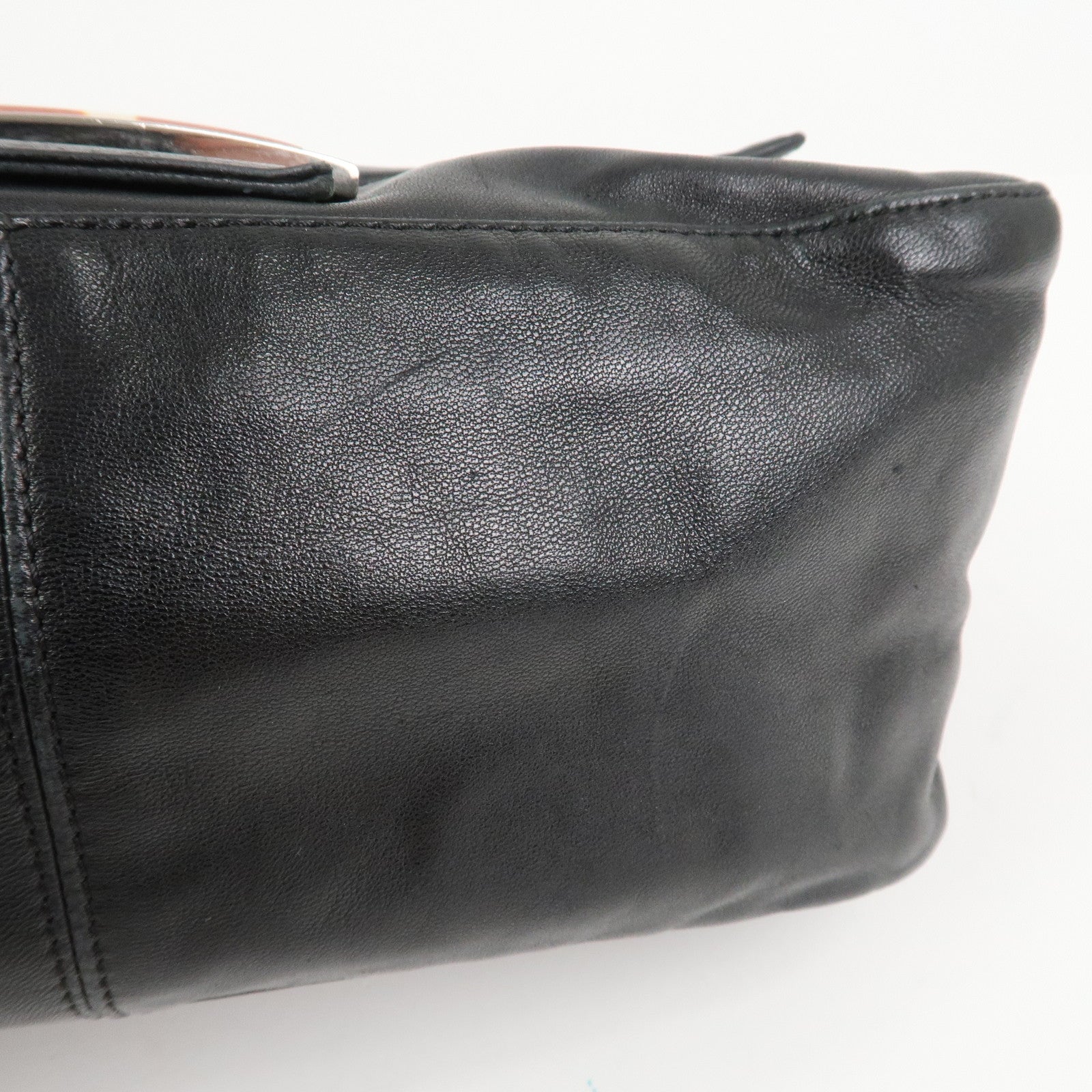 FENDI Mamma Baguette Leather Shoulder Bag Hand Bag Black 26325