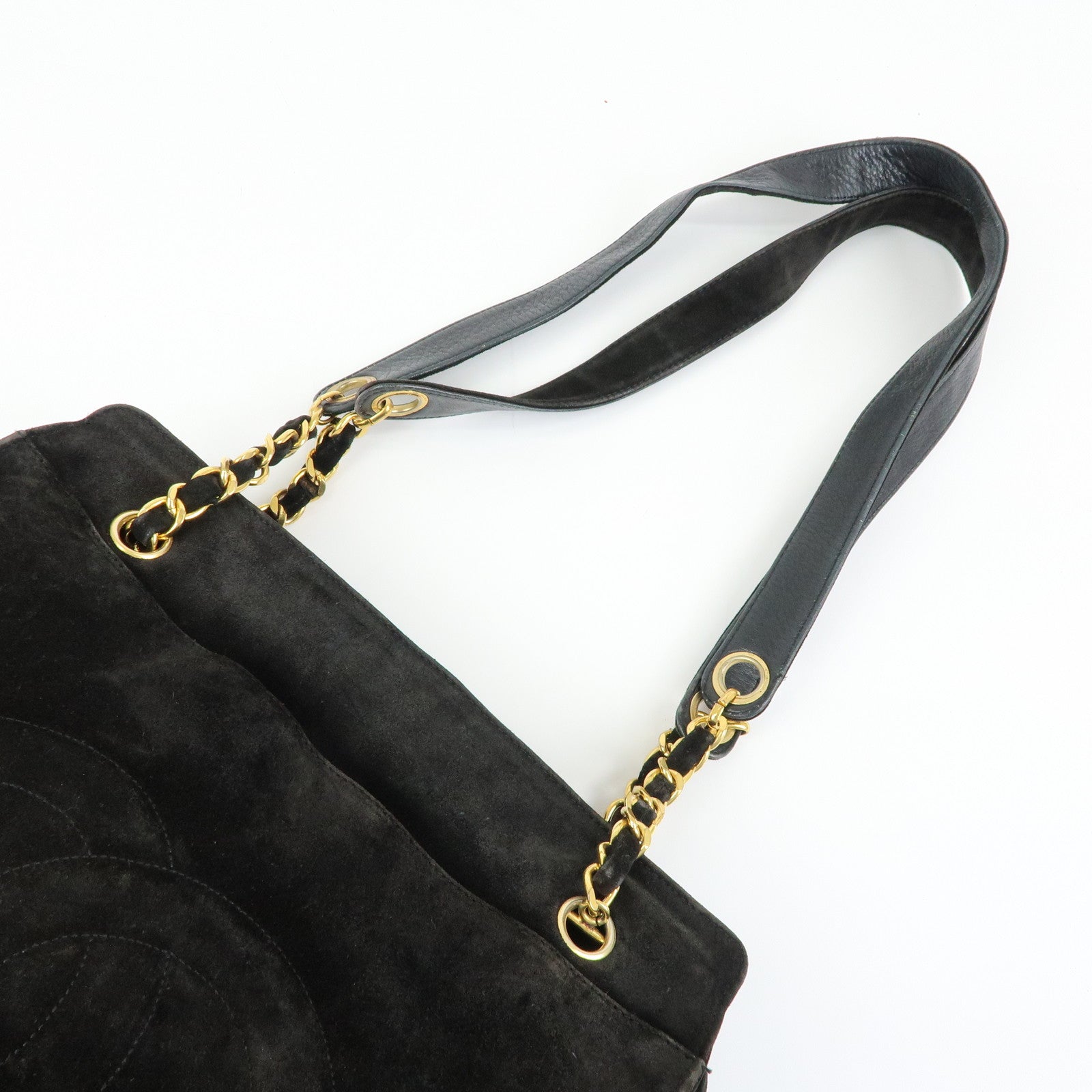 CHANEL COCO Mark Suede Chan Shoulder Bag Black