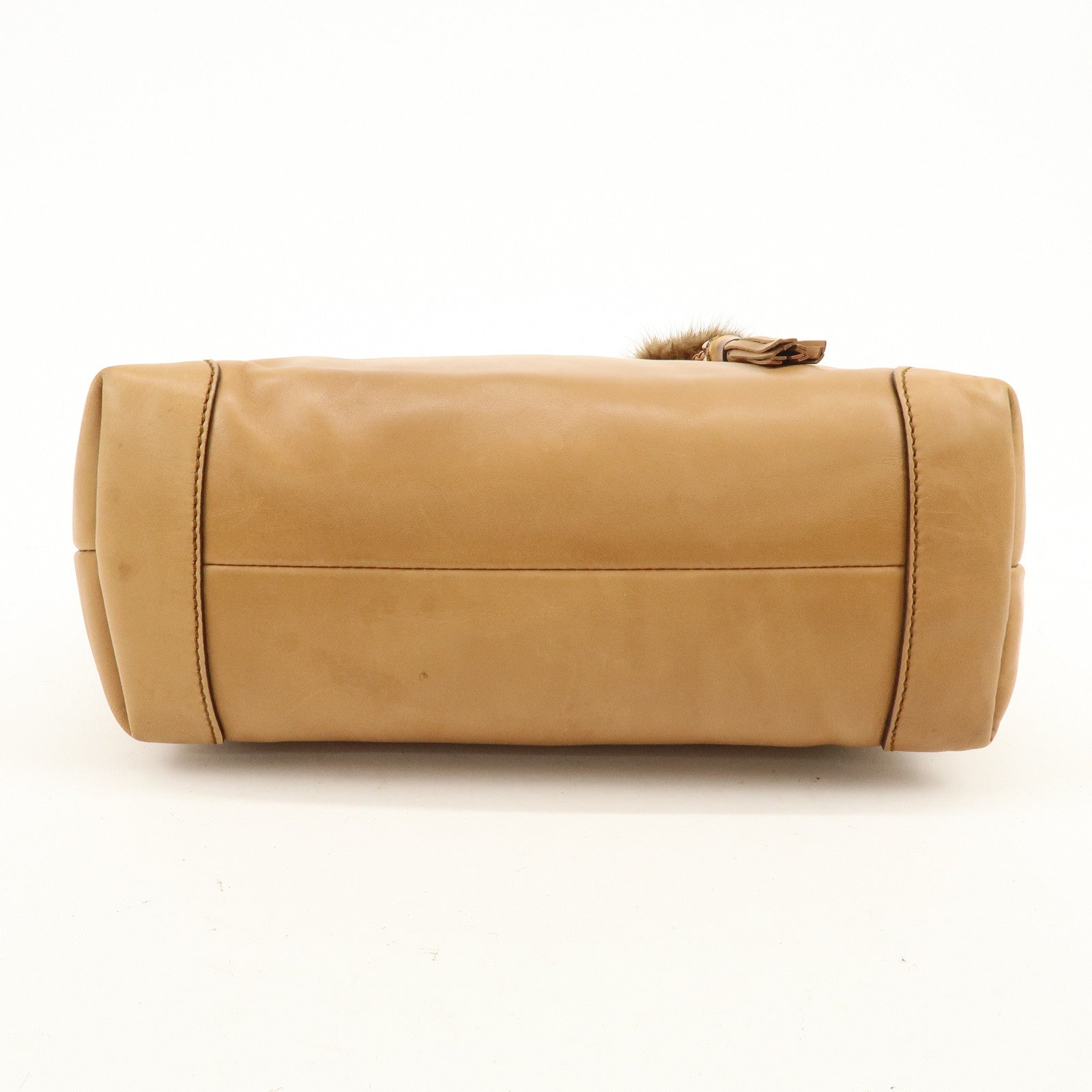 GUCCI Script Logo Leather Fur Tote Bag Fur Pouch Brown 269878