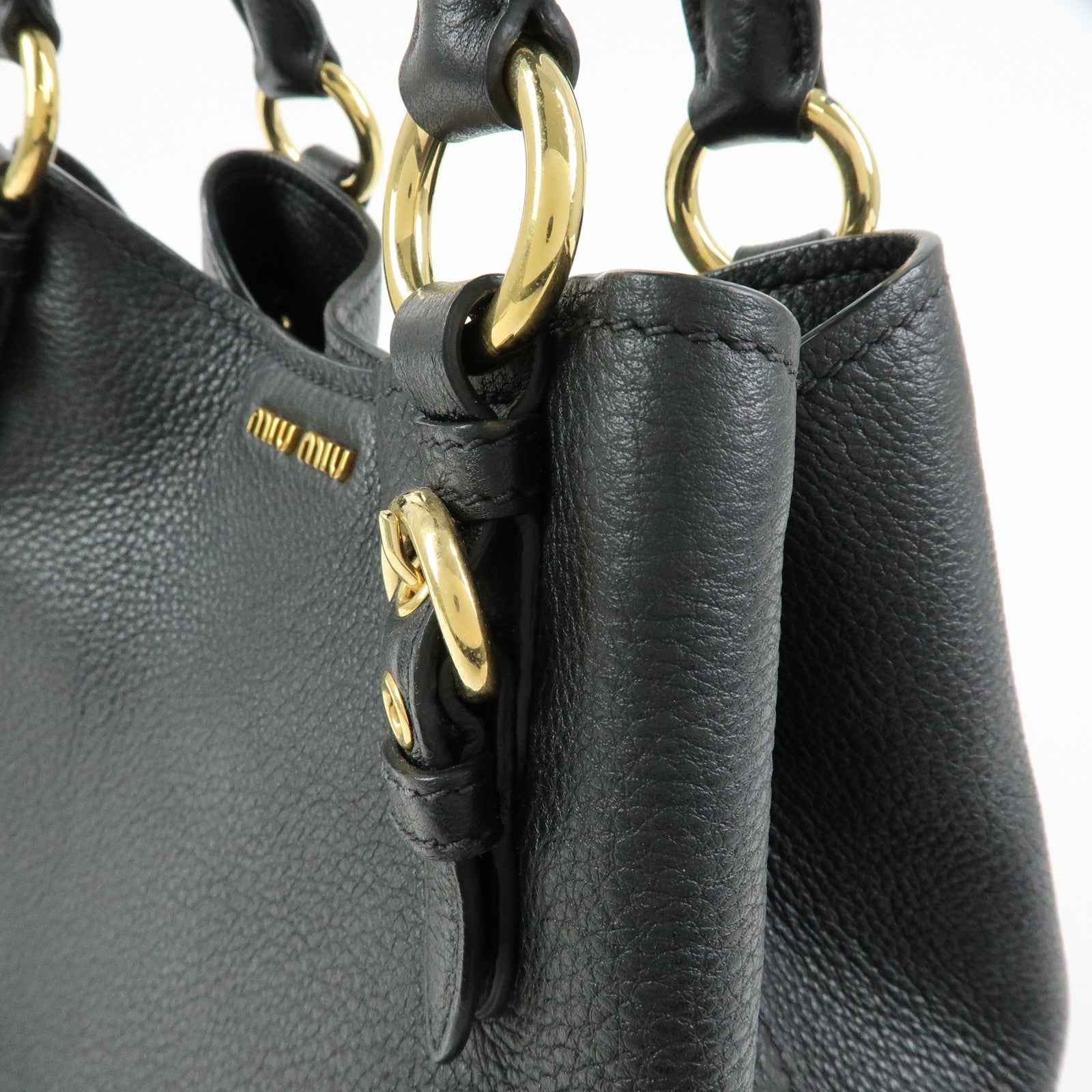 MIU MIU Madras Leather 2Way Bag Hand Bag Shoulder Bag Black 5BE886