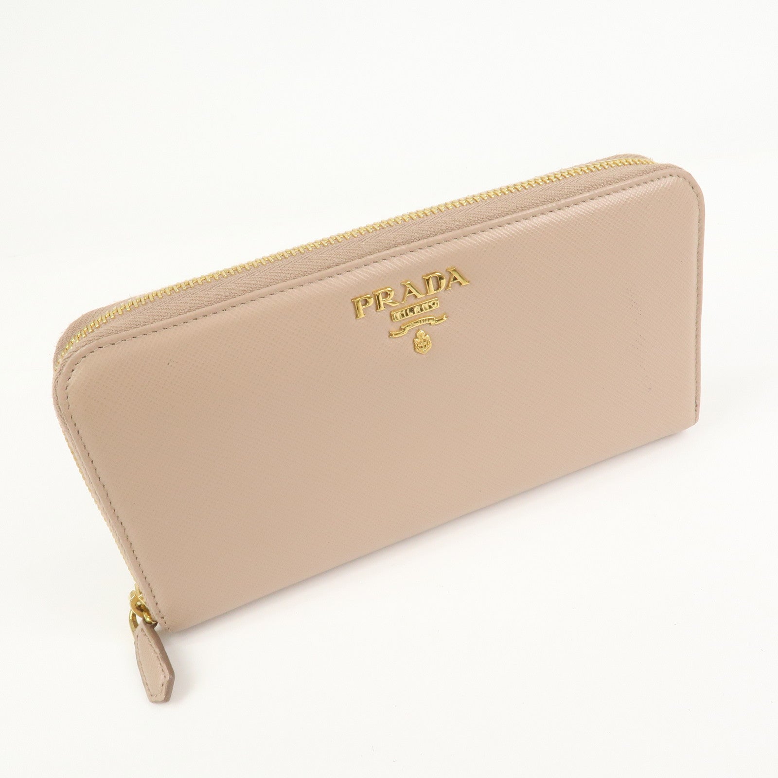 PRADA Logo Saffiano Leather Round Zippy Long Wallet Beige 1ML506