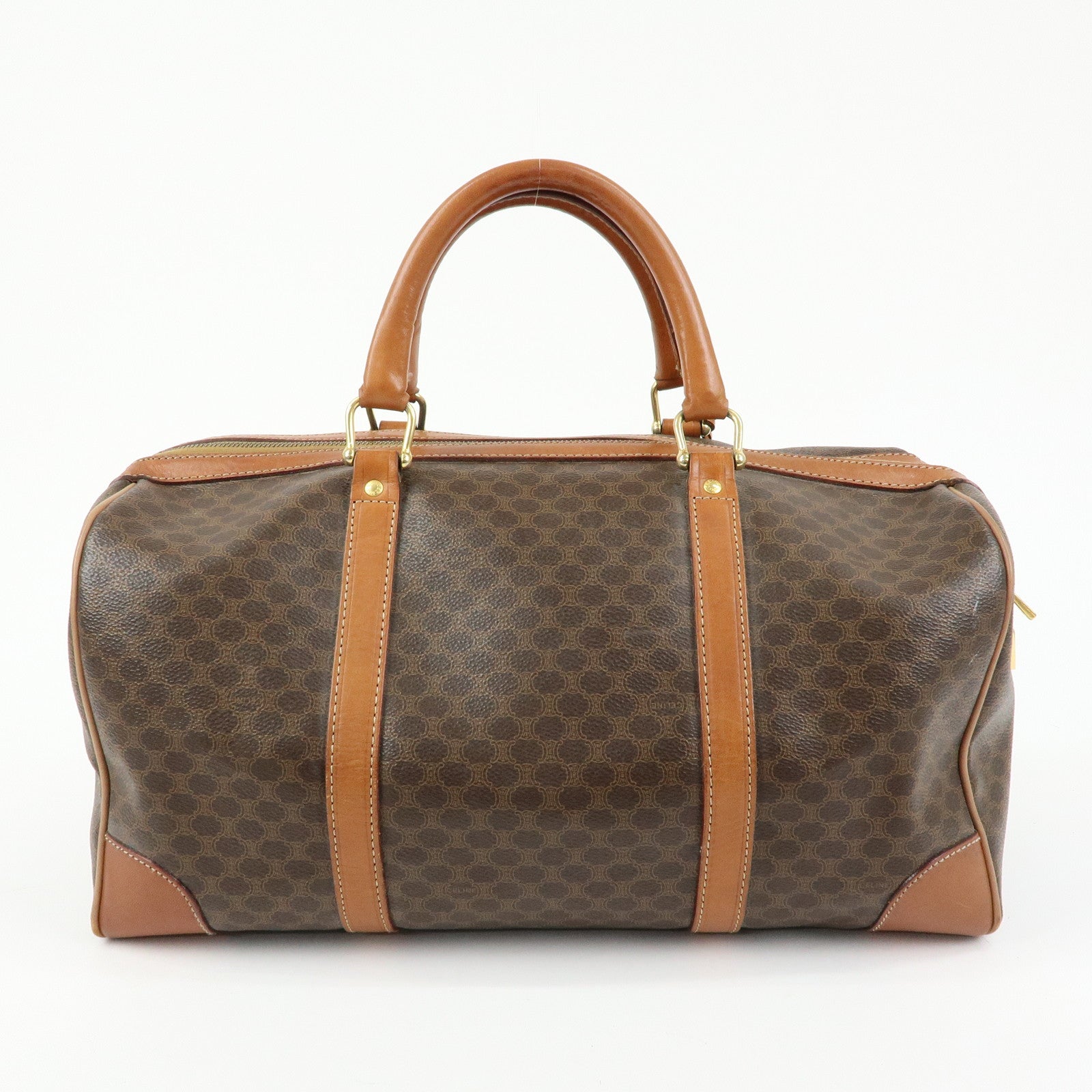 CELINE Macadam PVC Leather Boston Bag Hand Bag Brown