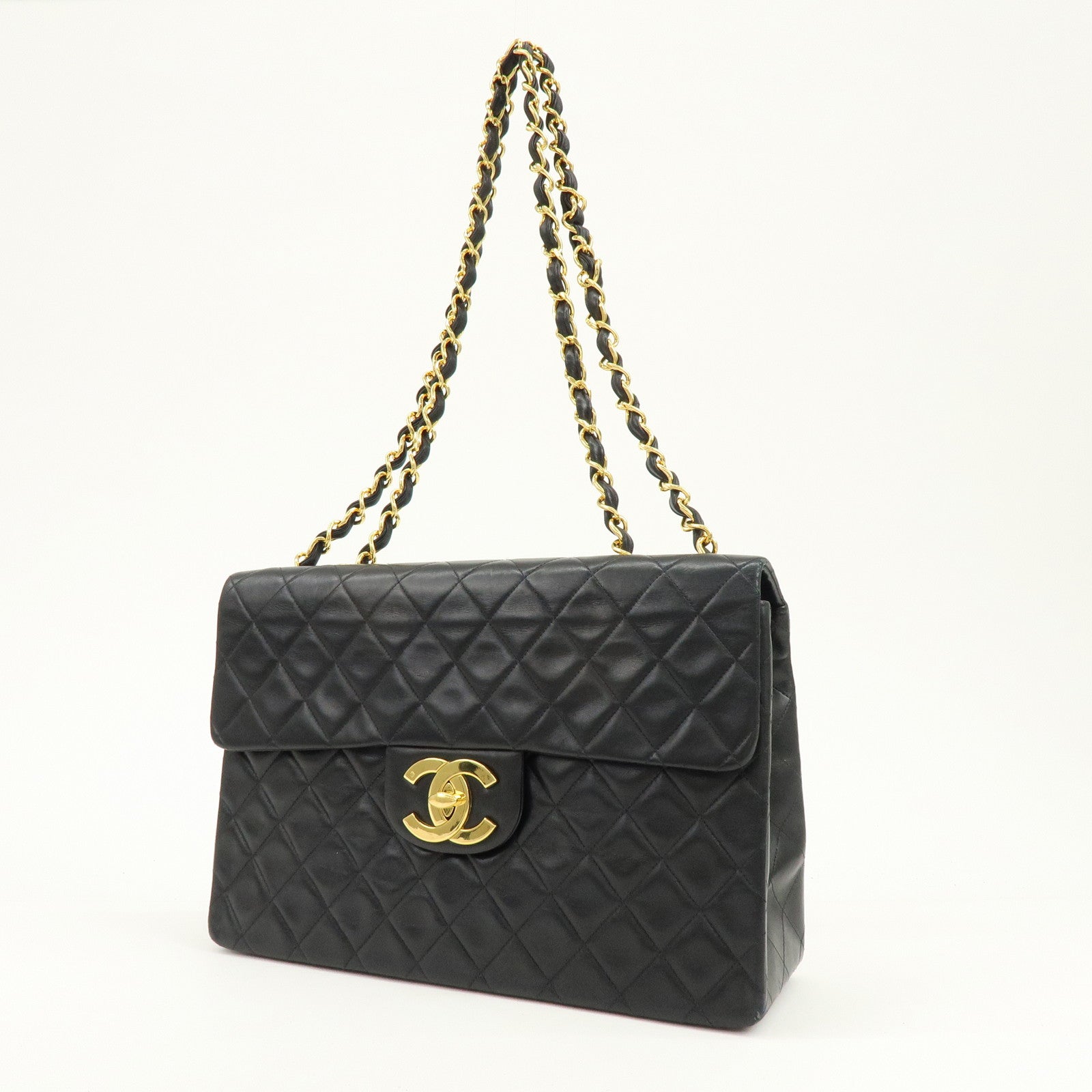CHANEL Matelasse Lamb Skin Jumbo 34 Shoulder Bag Black A01436