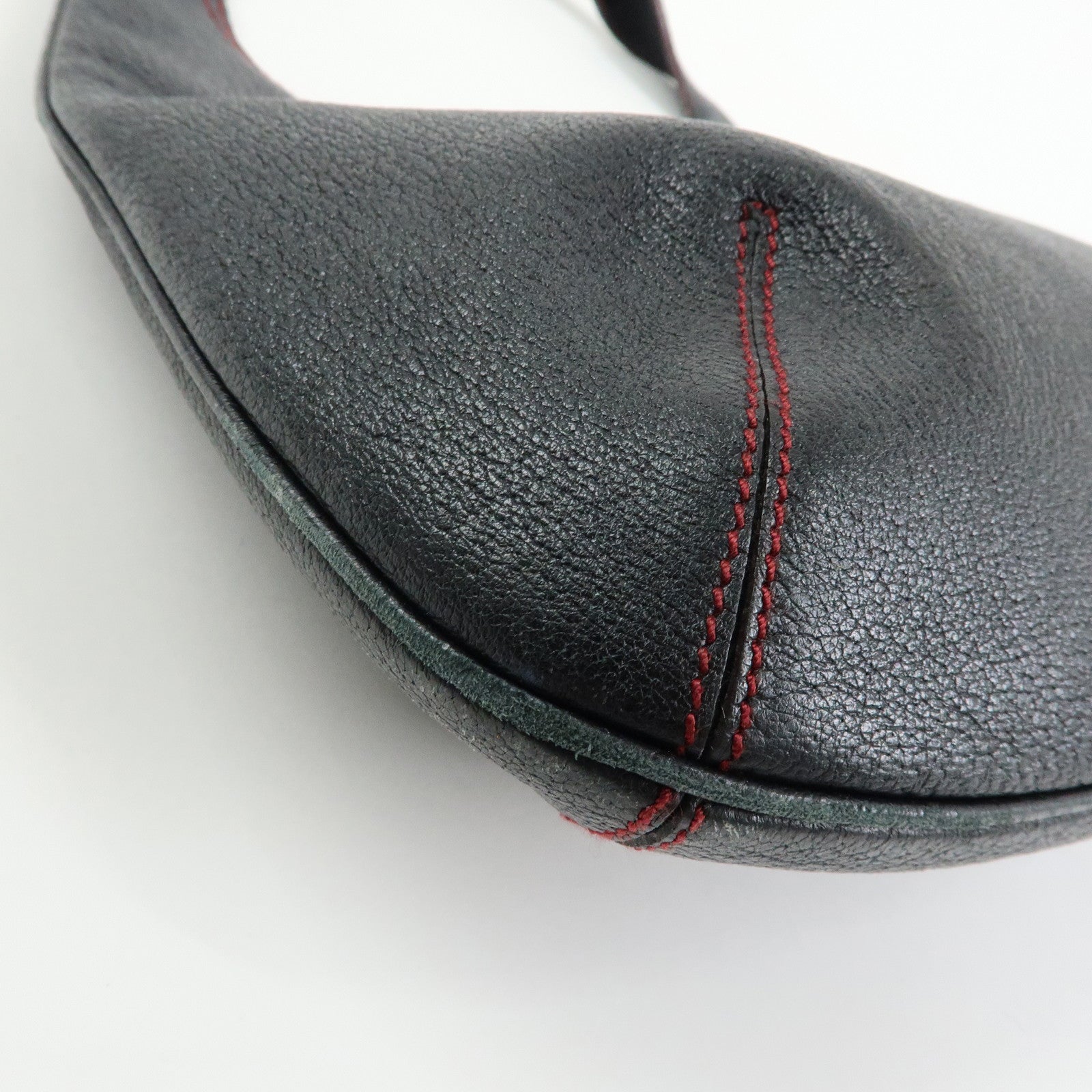 Ferragamo Leather Red Stich Shoulder Bag Hand Bag Black