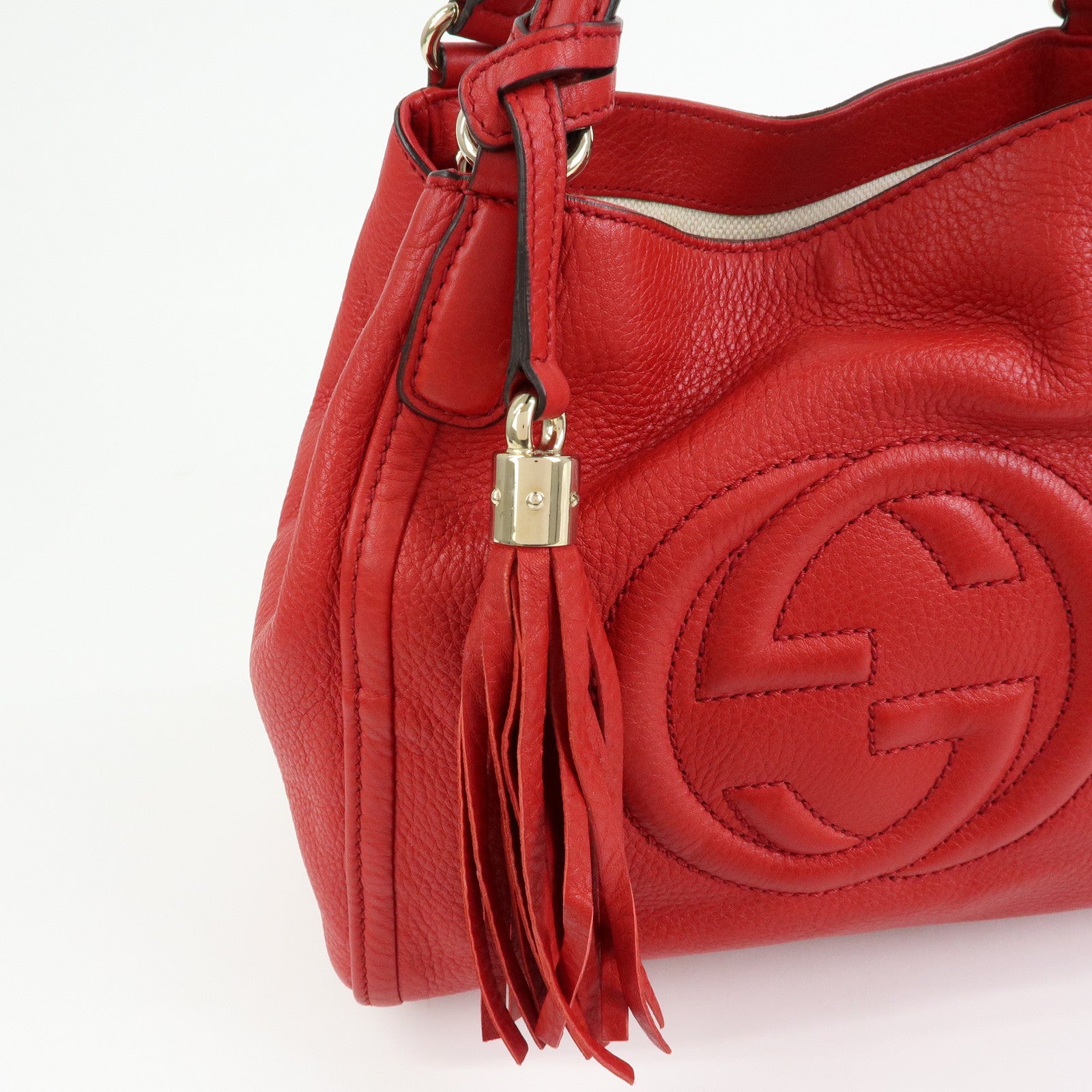 GUCCI SOHO Interlocking G Leather 2Way Bag Hand Bag Red 336751