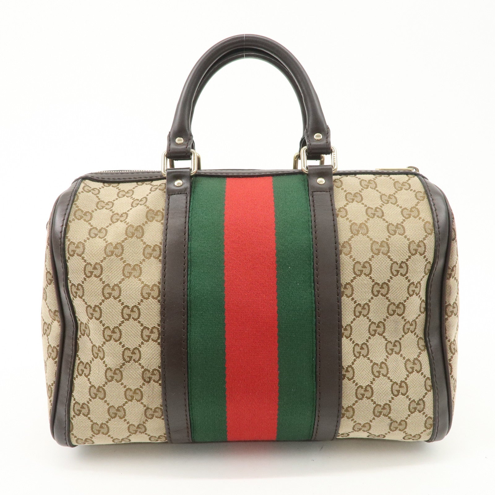 GUCCI Sherry GG Canvas Leather 2Way Bag Boston Bag Beige 247205 Used