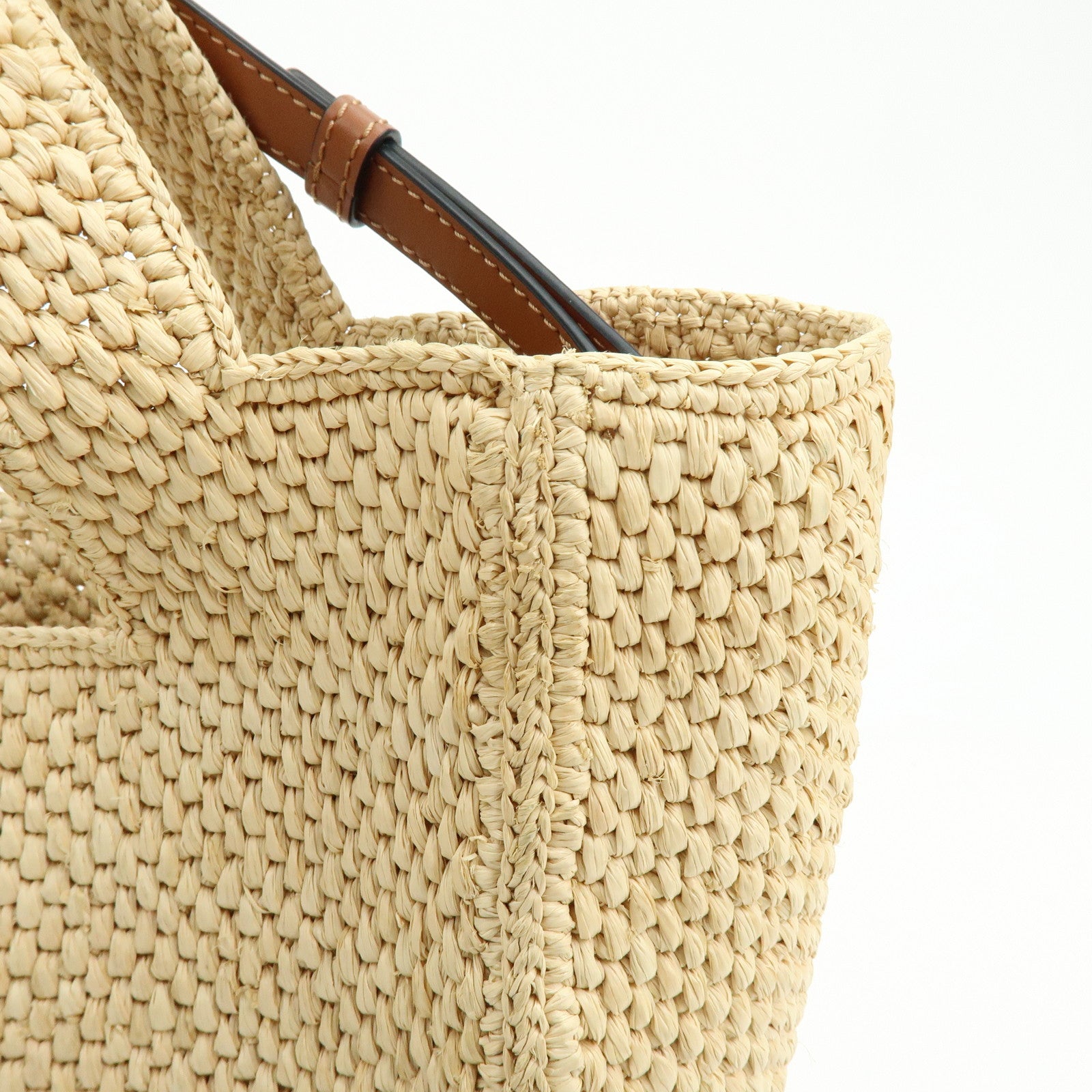 LOEWE Font Tote Raffia Leather 2Way Bag Tote Bag Shoulder Bag Beige